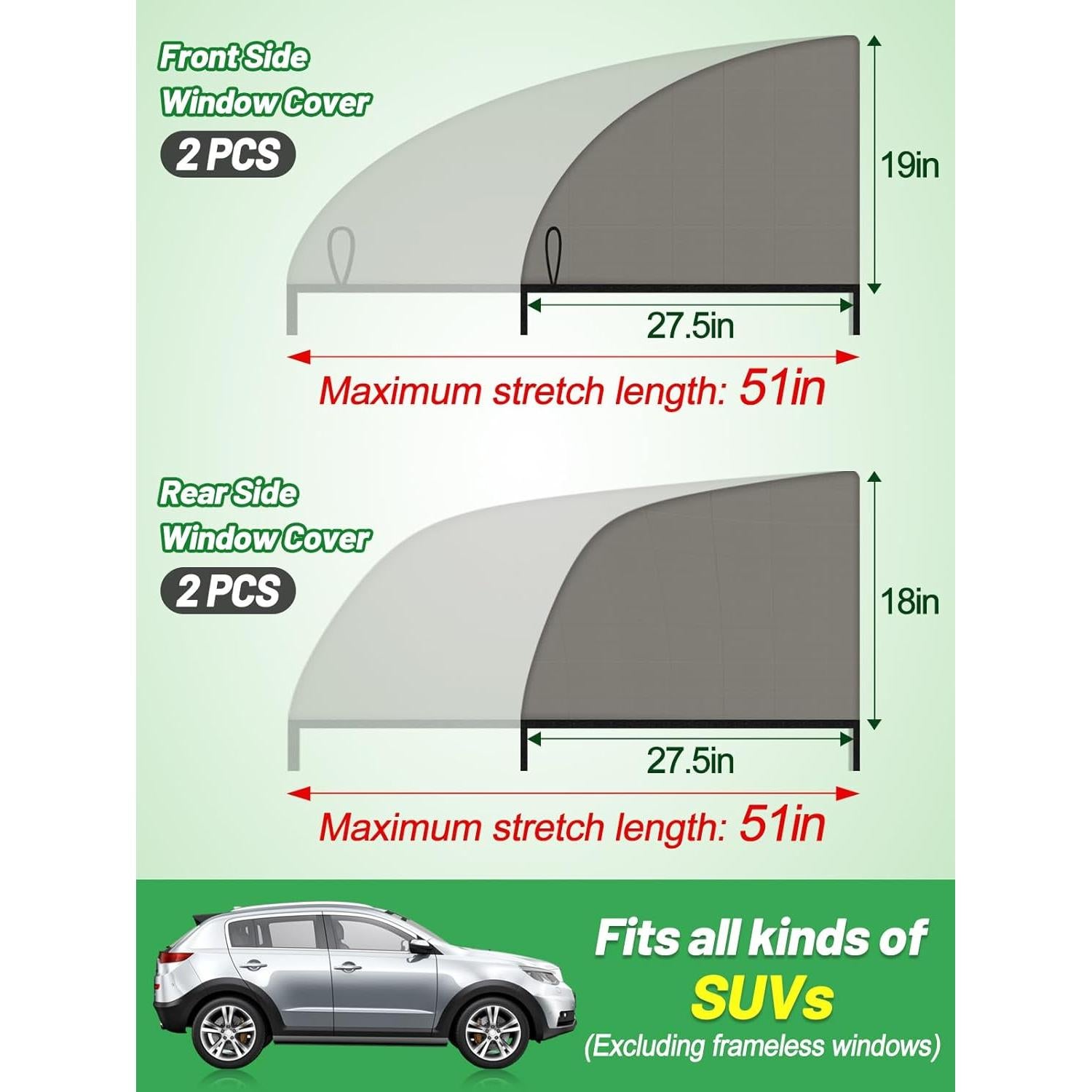 Sombrillas para Ventanas de Auto PAMASE para SUV - Paquete de 4