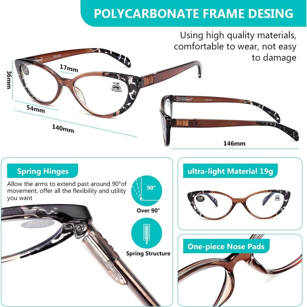 4 Gafas de Lectura Mujer OSLOB Bloqueo Luz Azul 1.75D