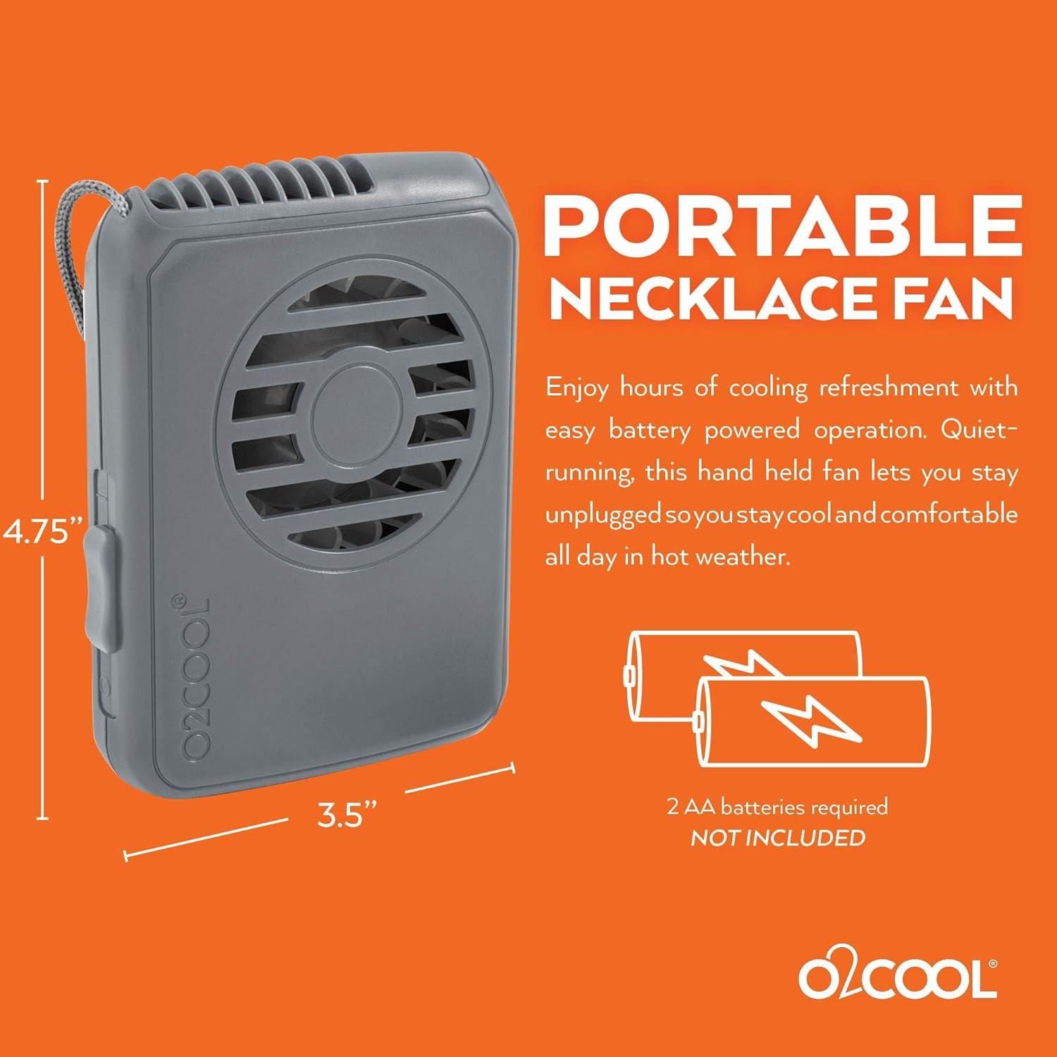 Ventilador de Collar O2COOL, Batería, Paquete de 2, Gris