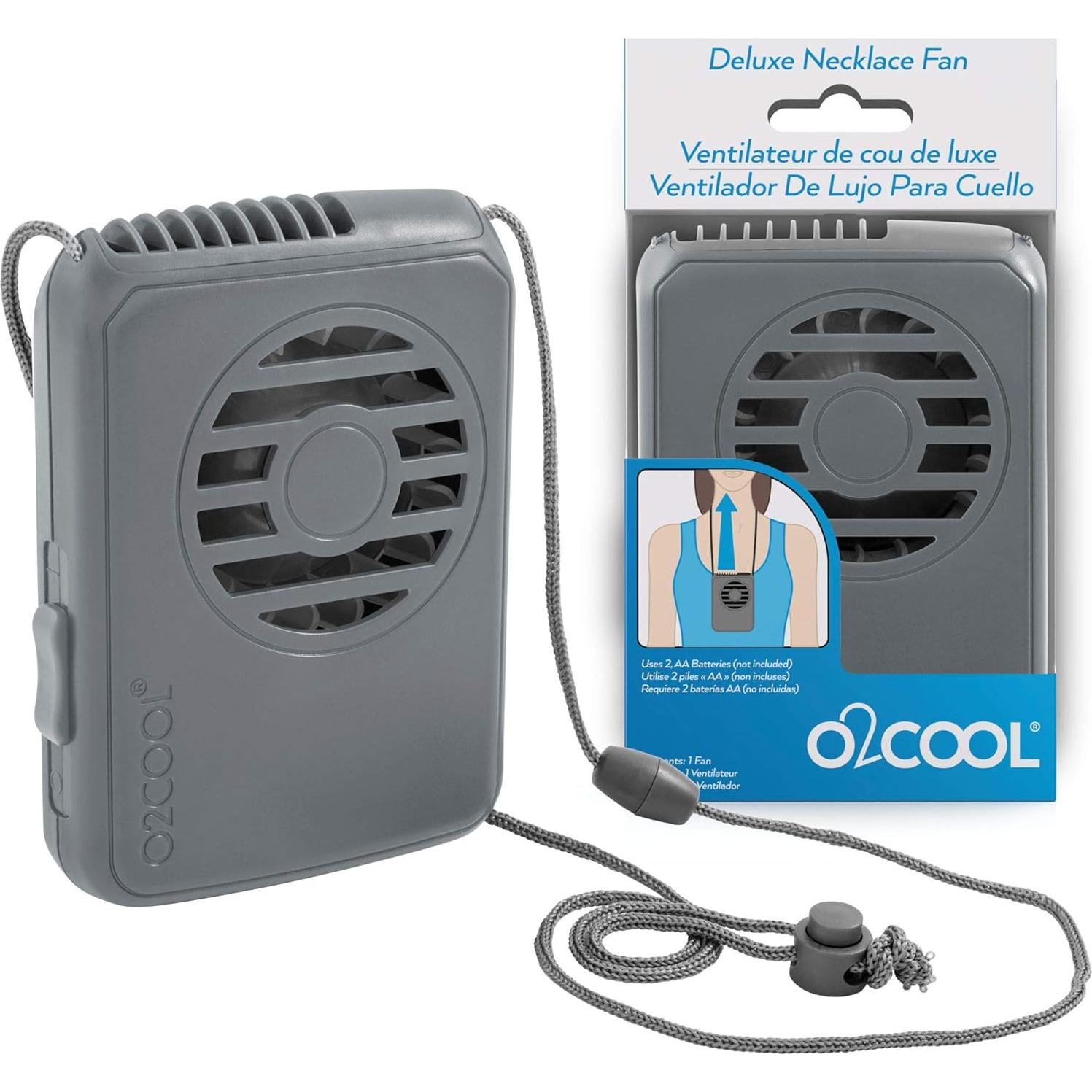 Ventilador de Collar O2COOL, Batería, Paquete de 2, Gris