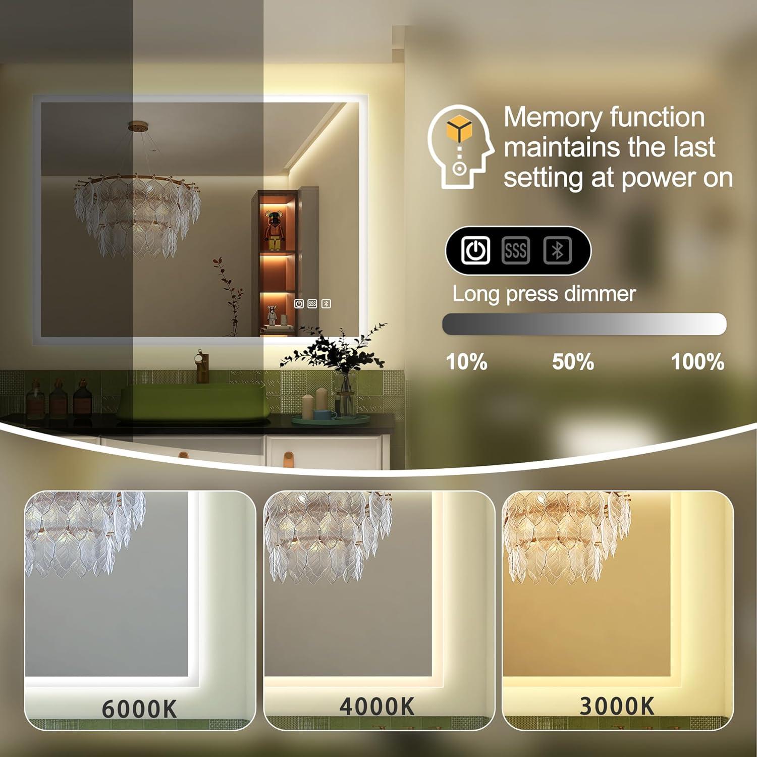 Espejo de Baño LED S'bagno 60x80cm con Bluetooth y Anti-vaho