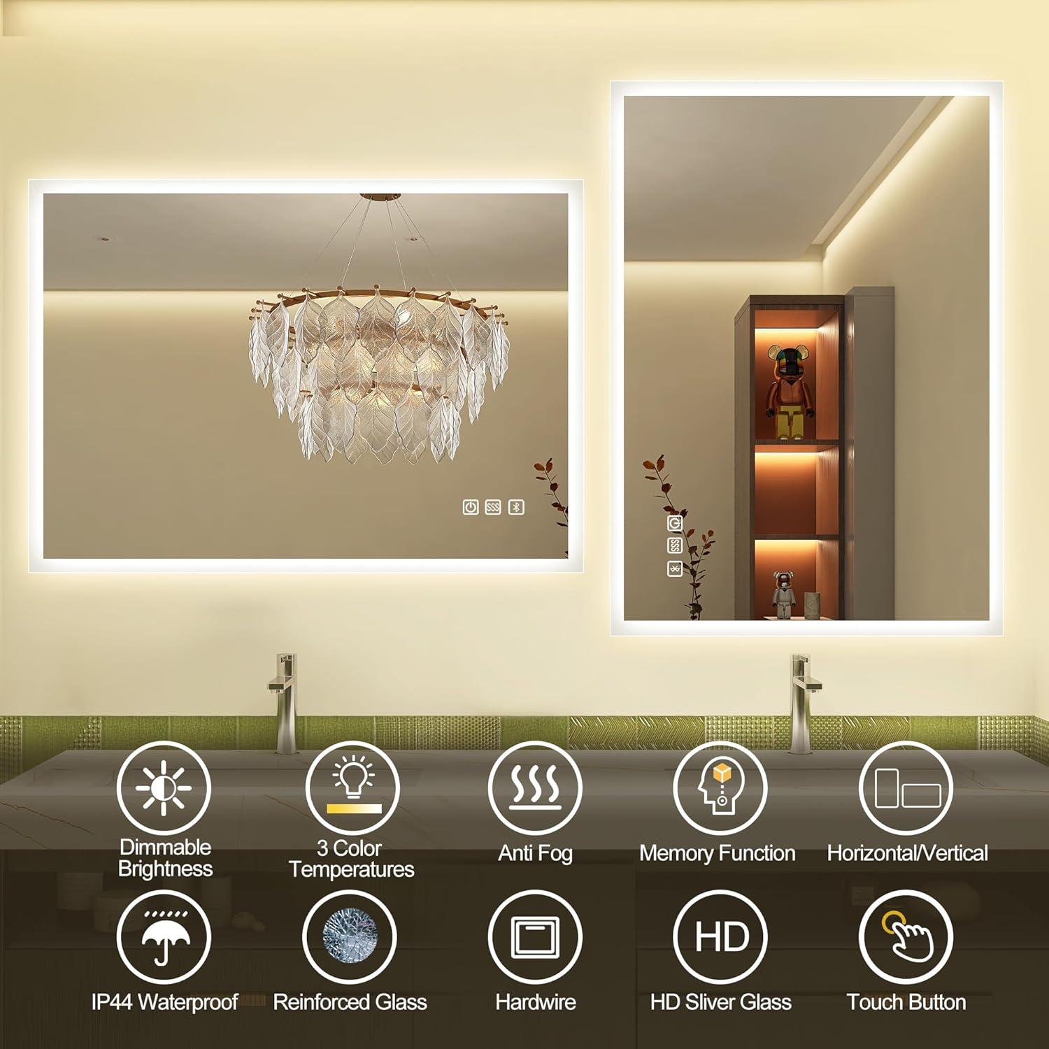 Espejo de Baño LED S'bagno 60x80cm con Bluetooth y Anti-vaho