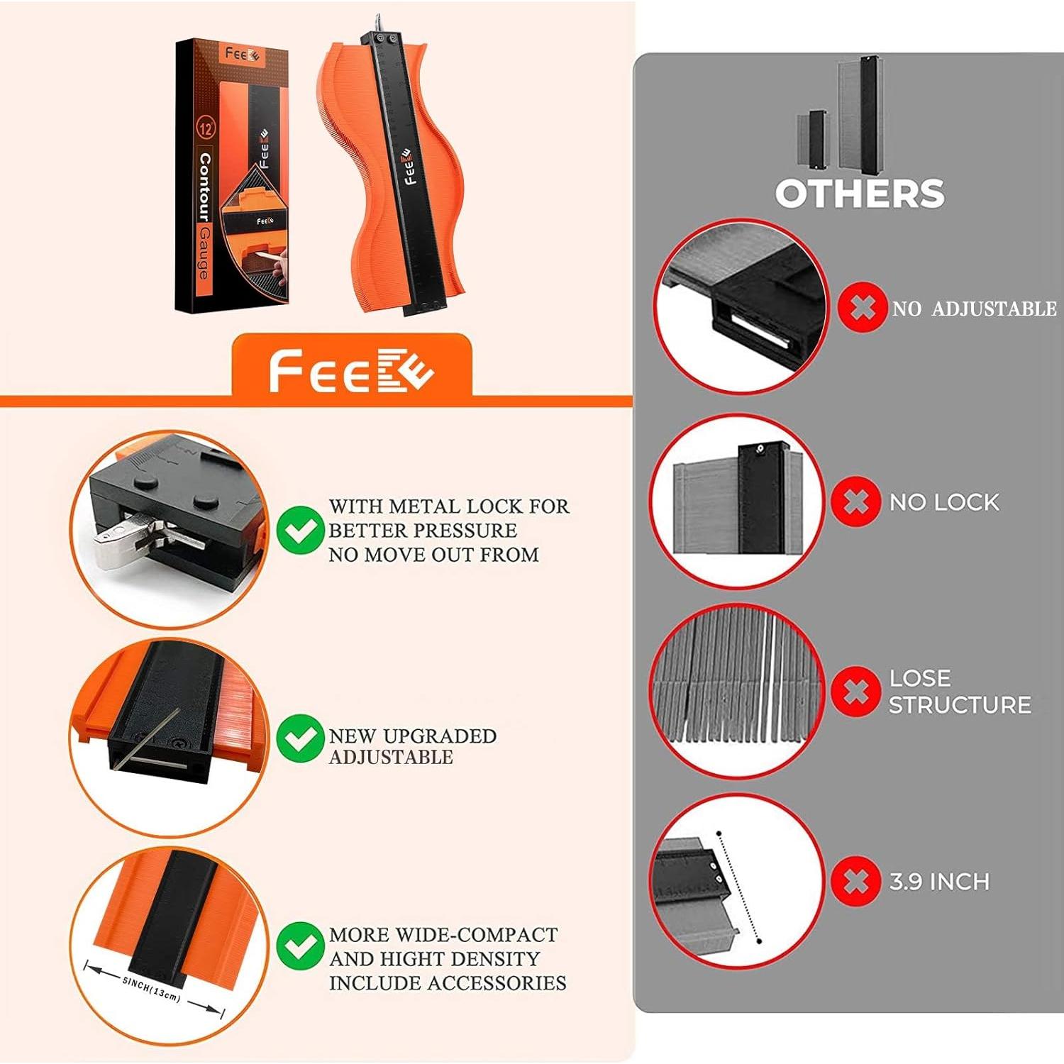 Plantilla de Contorno 30.48 cm Feeke con Bloqueo y Escalas