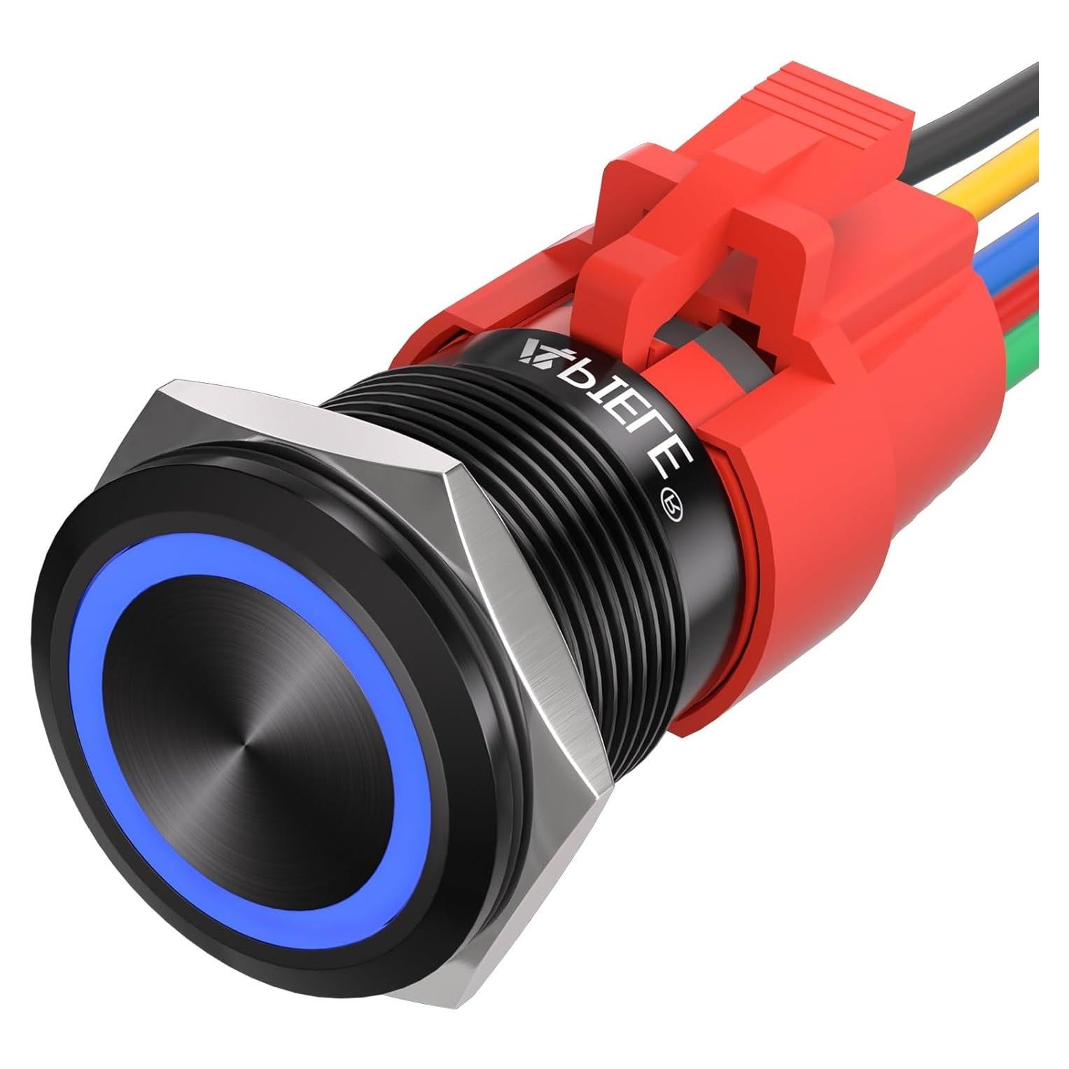 Interruptor de Botón Momentáneo APIELE 19mm LED Azul Aluminio