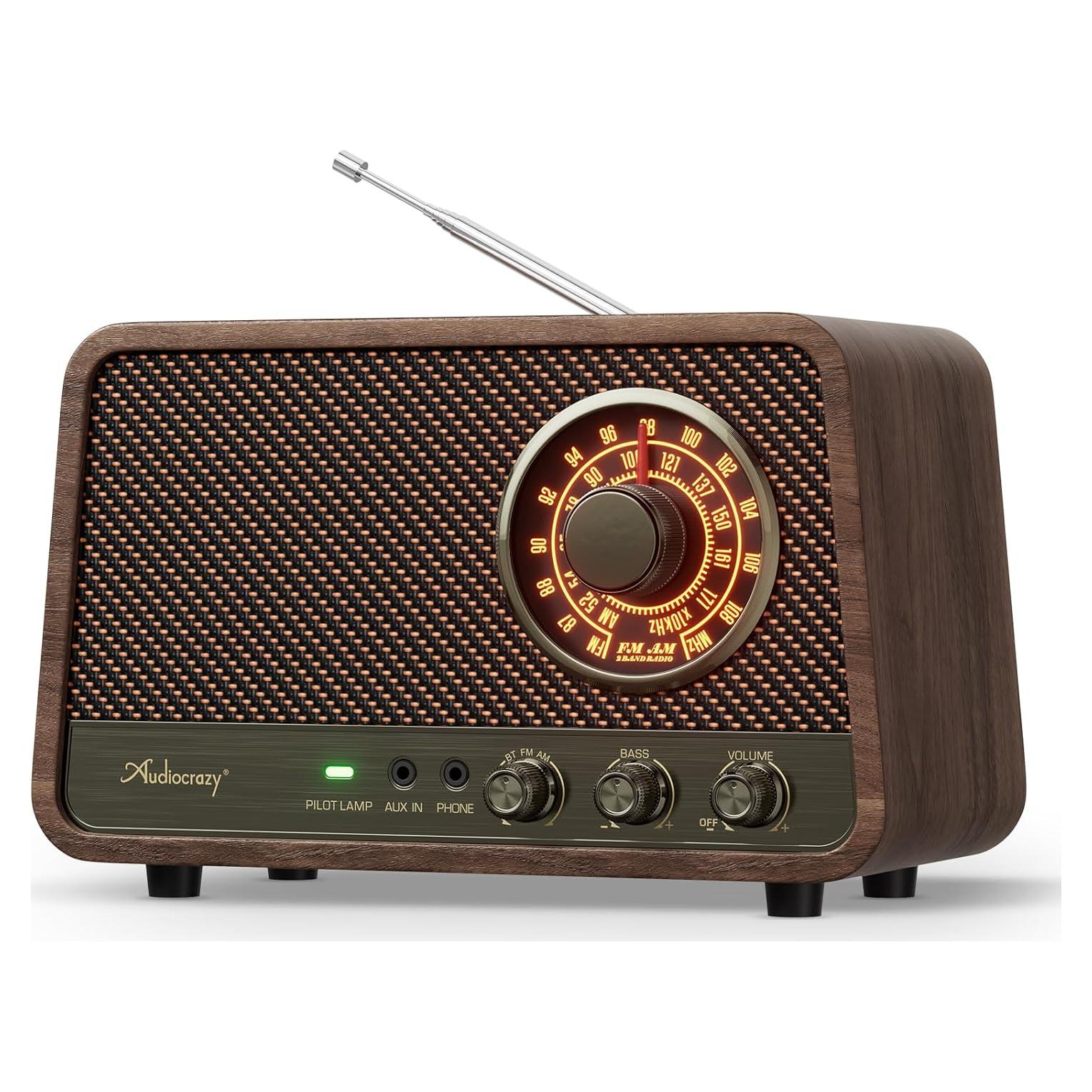 Radio AM FM Audiocrazy Vintage Madera Bluetooth 10W