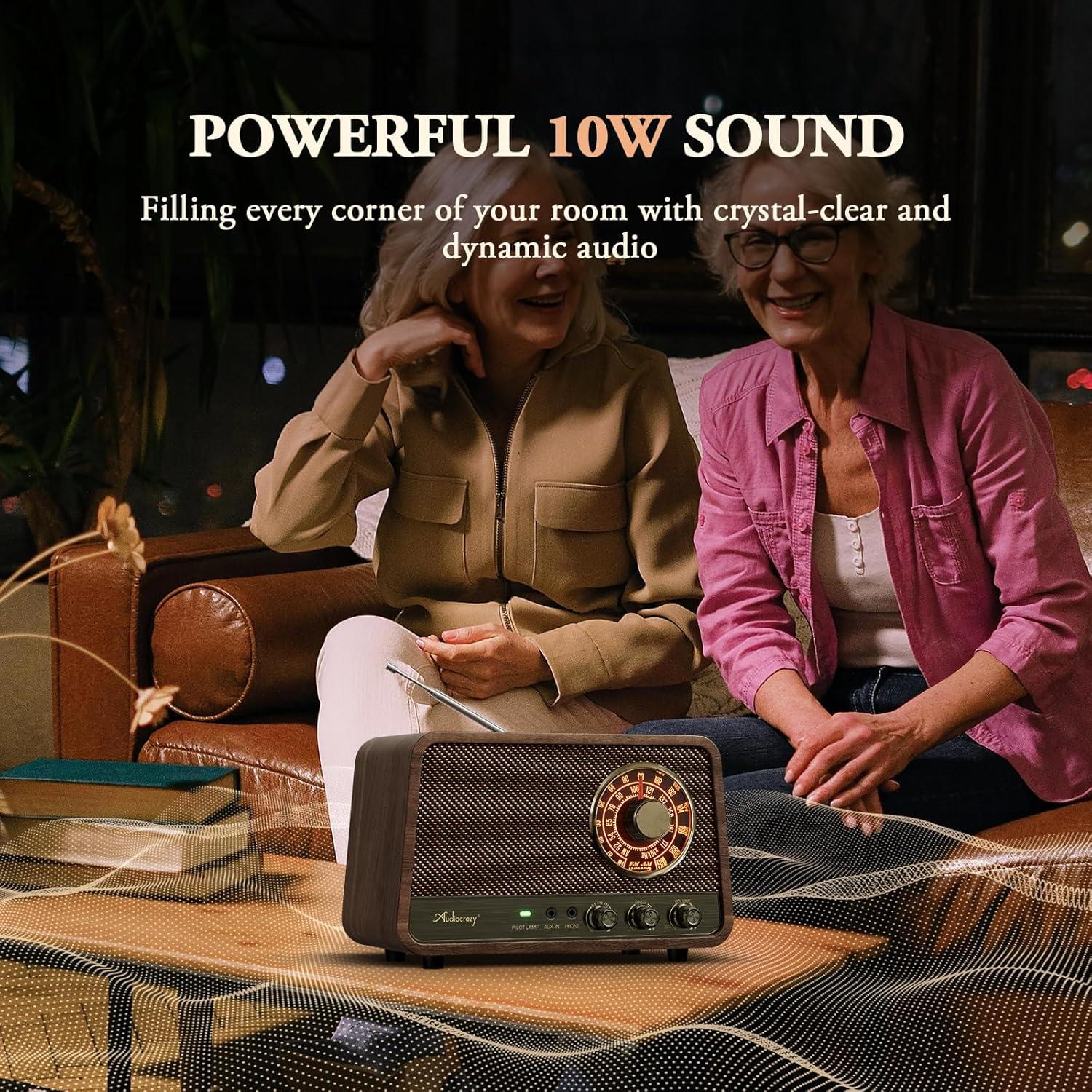 Radio AM FM Audiocrazy Vintage Madera Bluetooth 10W