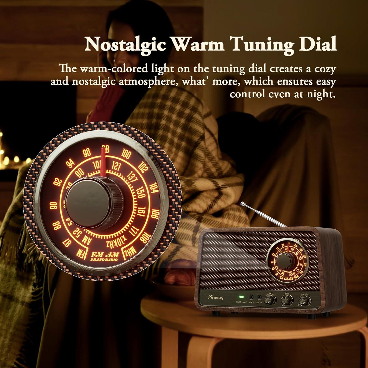 Radio AM FM Audiocrazy Vintage Madera Bluetooth 10W