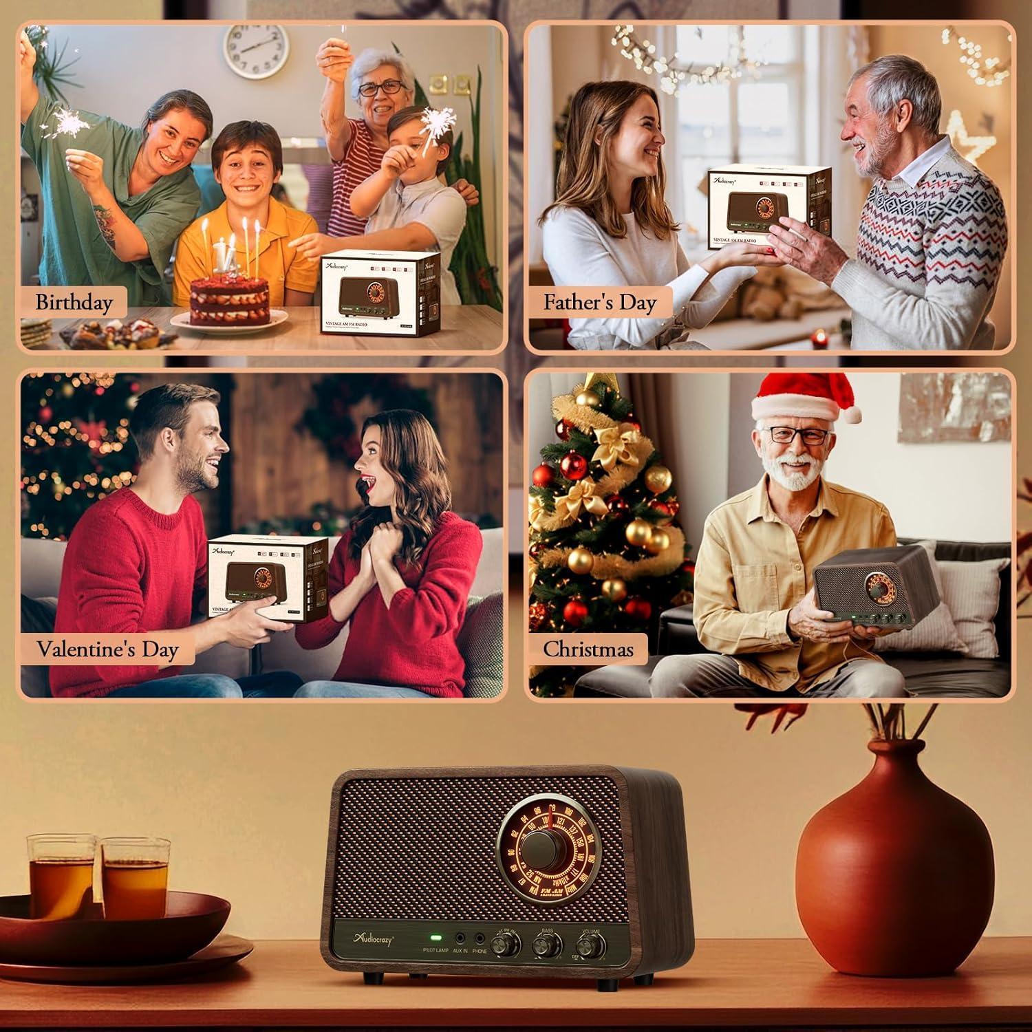 Radio AM FM Audiocrazy Vintage Madera Bluetooth 10W