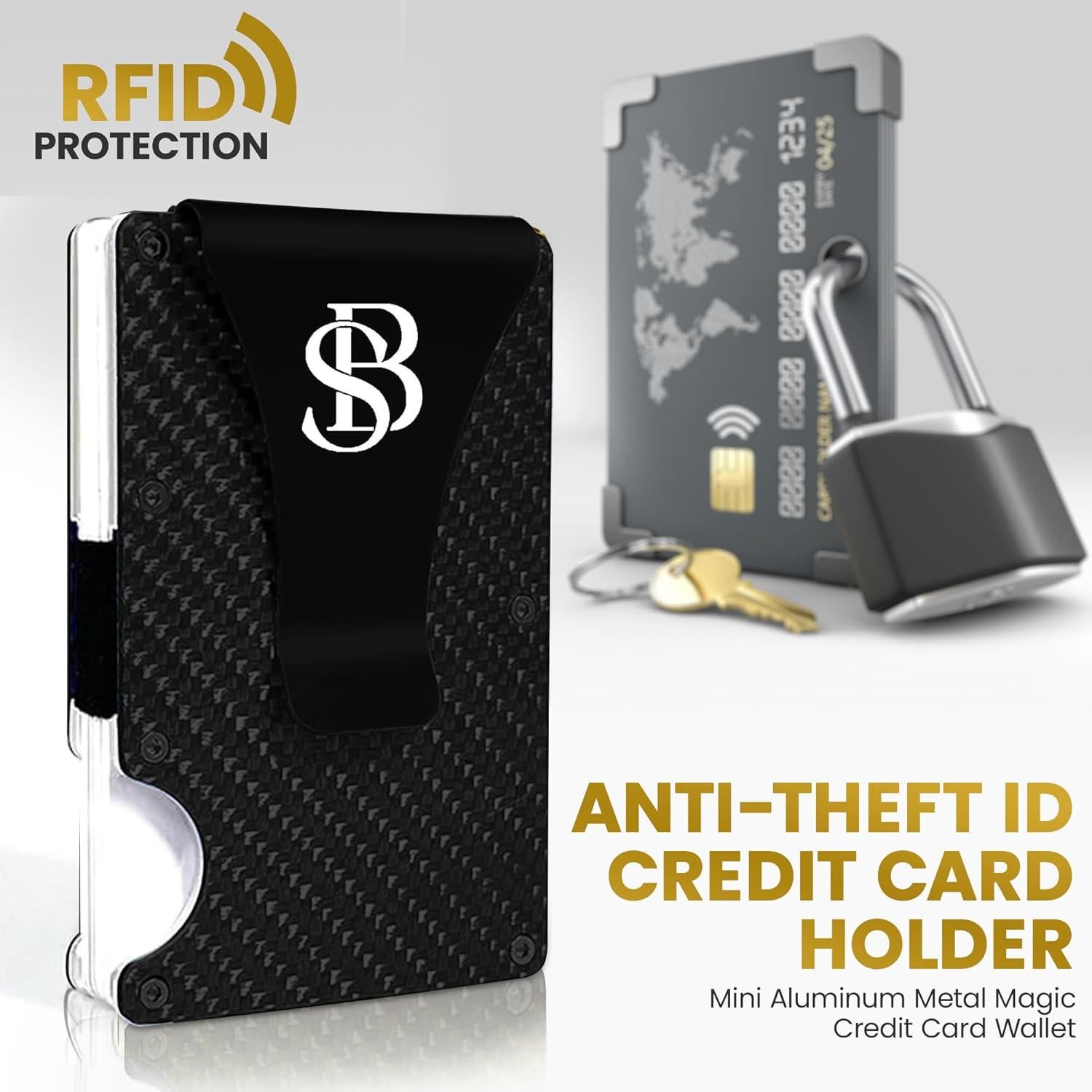 Carbon Fiber Wallet - Slim Wallet for Men with Cash & Credit Card Holder, RFID Blocking Technology, Minimalist Money Clip Holds Up to 12 Cards - Gifts for Him (Black)