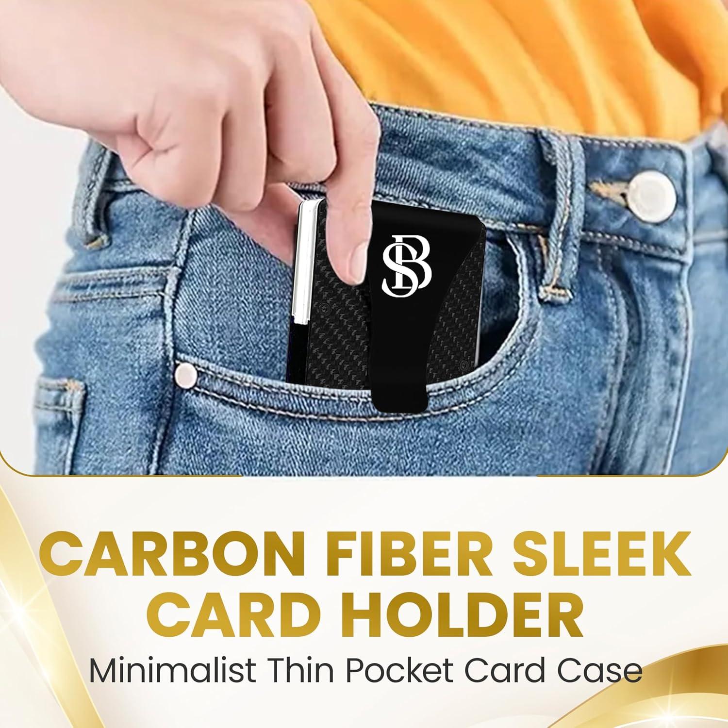 Carbon Fiber Wallet - Slim Wallet for Men with Cash & Credit Card Holder, RFID Blocking Technology, Minimalist Money Clip Holds Up to 12 Cards - Gifts for Him (Black)