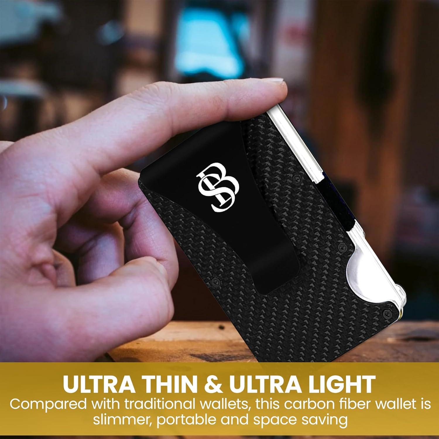 Carbon Fiber Wallet - Slim Wallet for Men with Cash & Credit Card Holder, RFID Blocking Technology, Minimalist Money Clip Holds Up to 12 Cards - Gifts for Him (Black)