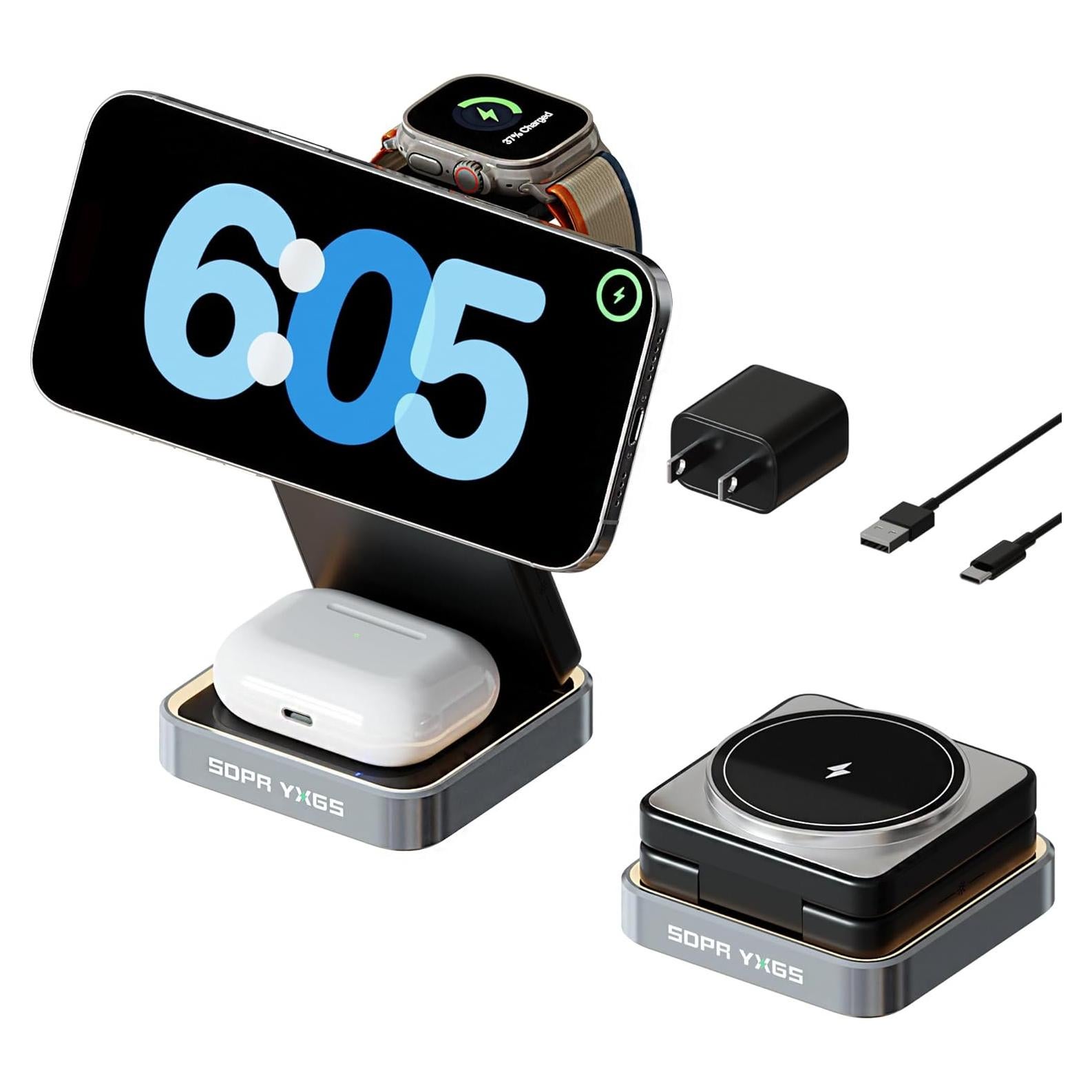 Cargador Inalámbrico Magnético 3-en-1 SDPR para iPhone 12-16