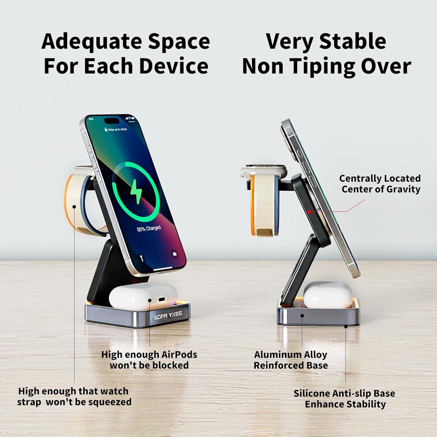 Cargador Inalámbrico Magnético 3-en-1 SDPR para iPhone 12-16