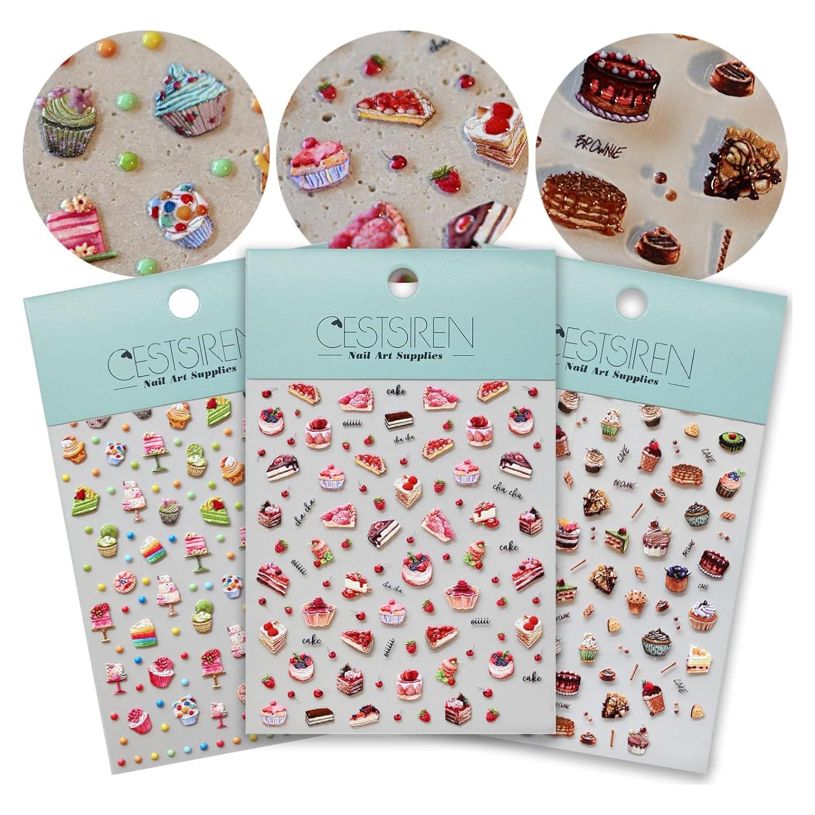Adhesivos de Uñas Cestsiren 3 Hojas Postre 3D Colorido