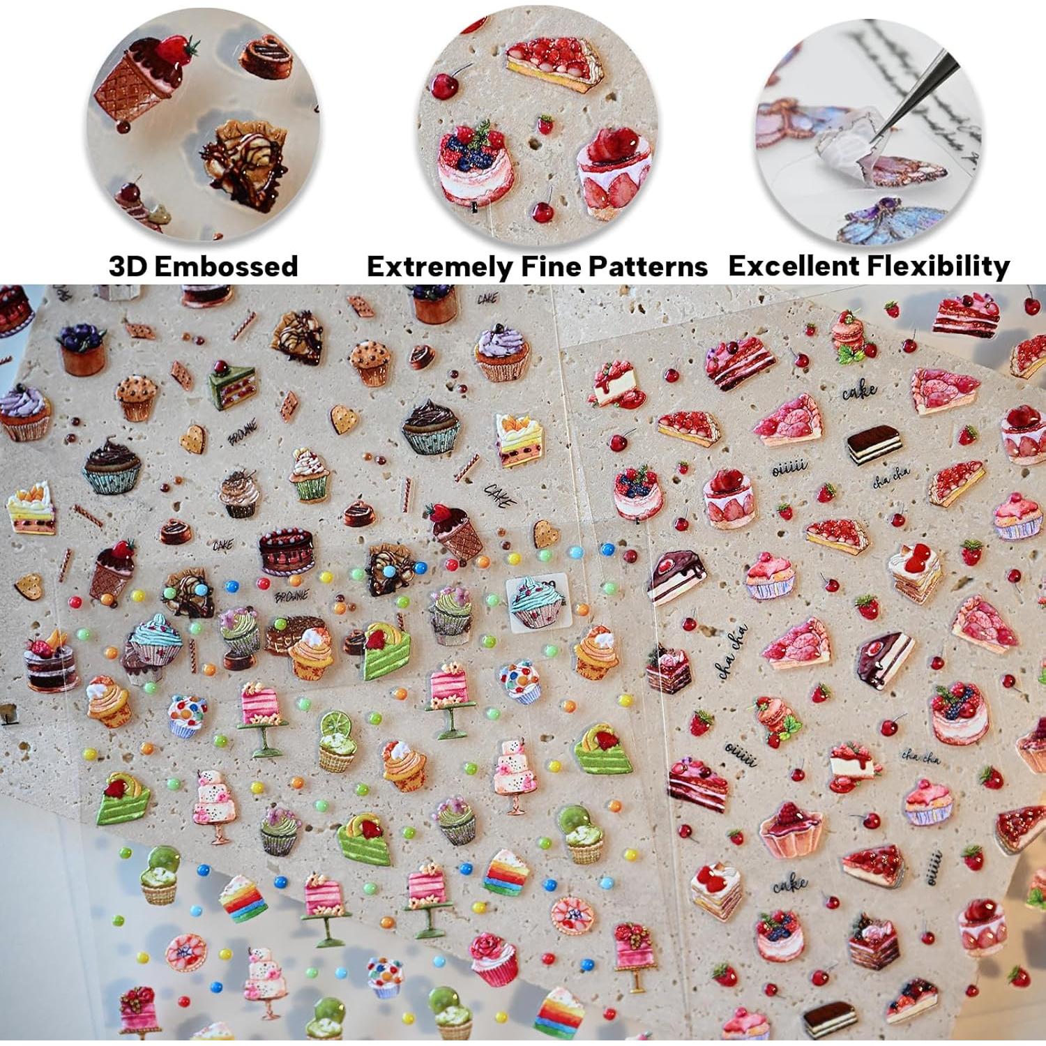 Adhesivos de Uñas Cestsiren 3 Hojas Postre 3D Colorido