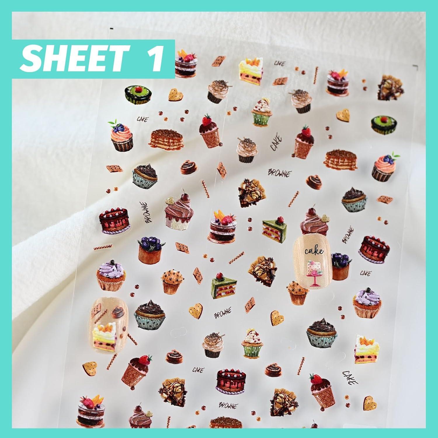 Adhesivos de Uñas Cestsiren 3 Hojas Postre 3D Colorido