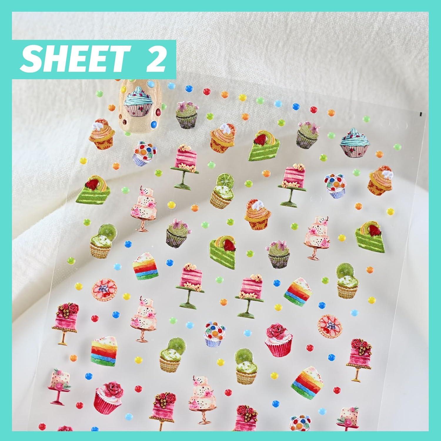 Adhesivos de Uñas Cestsiren 3 Hojas Postre 3D Colorido