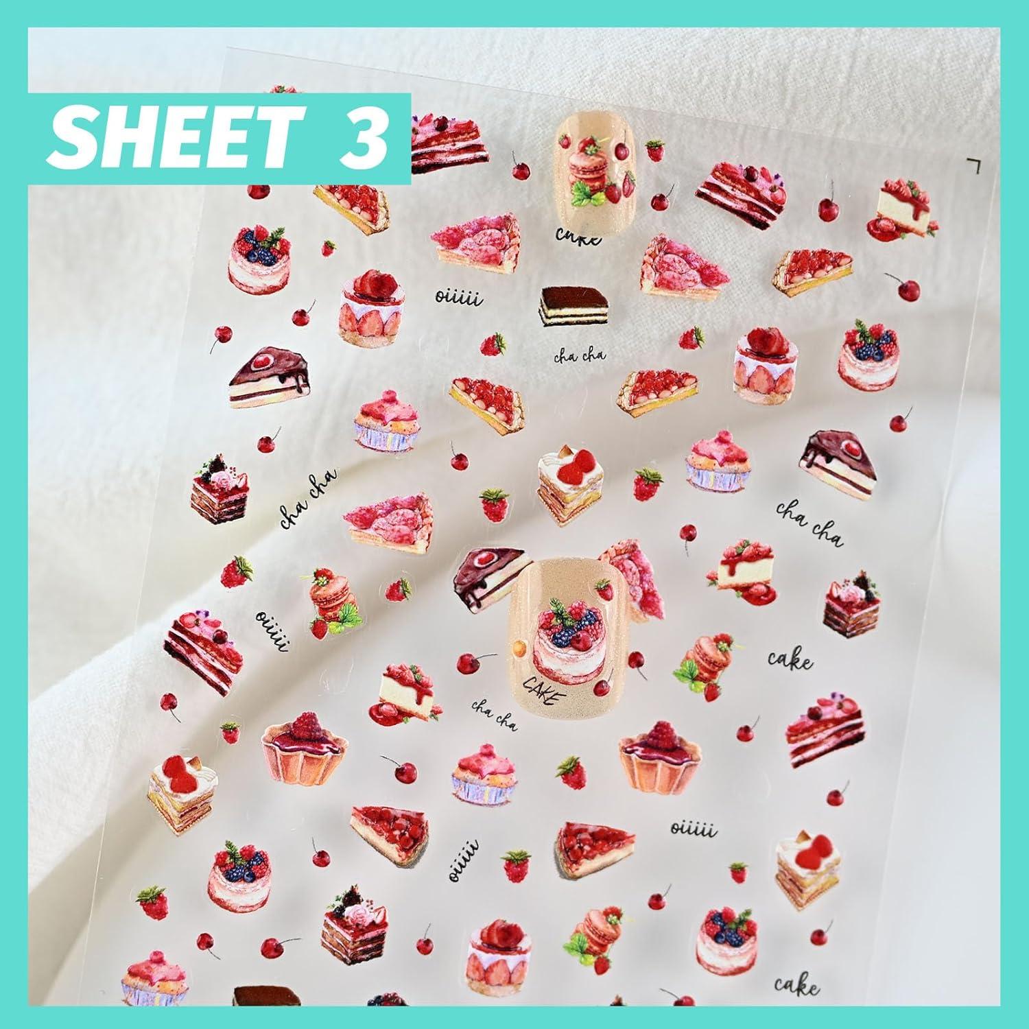 Adhesivos de Uñas Cestsiren 3 Hojas Postre 3D Colorido