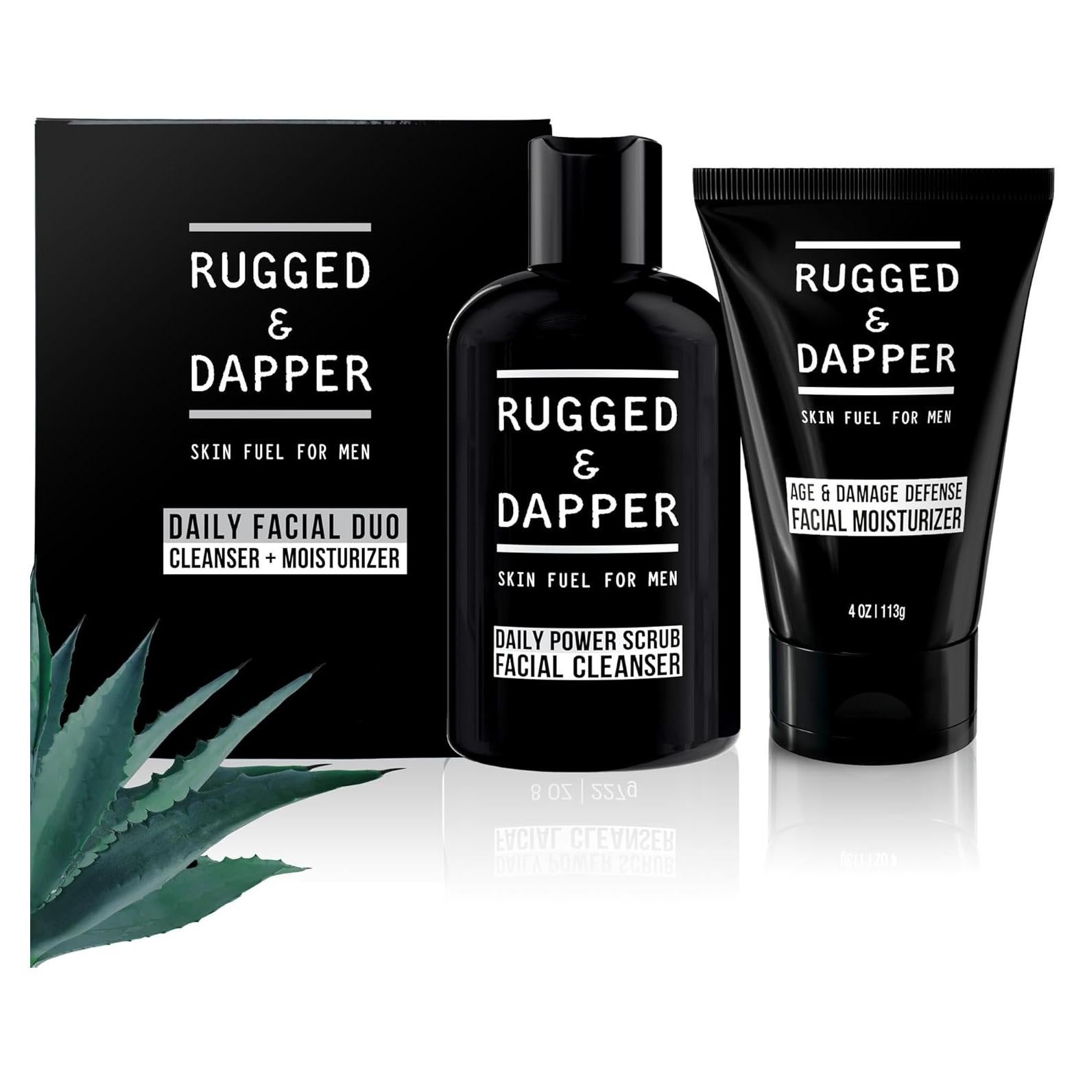 RUGGED & DAPPER Daily Duo Skincare Set for Men | Includes Age + Damage Defense Moisturizer & Daily Power Scrub Face Wash
