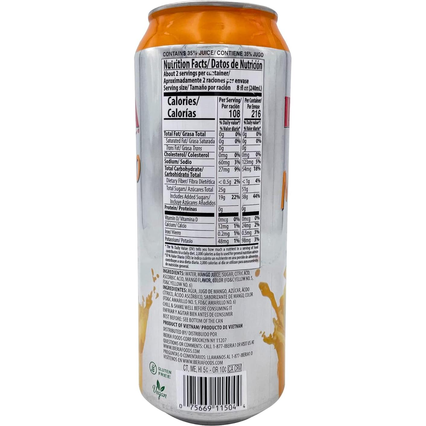 Jugo de Mango Iberia 490 ml - Paquete de 12 Latas Vegano