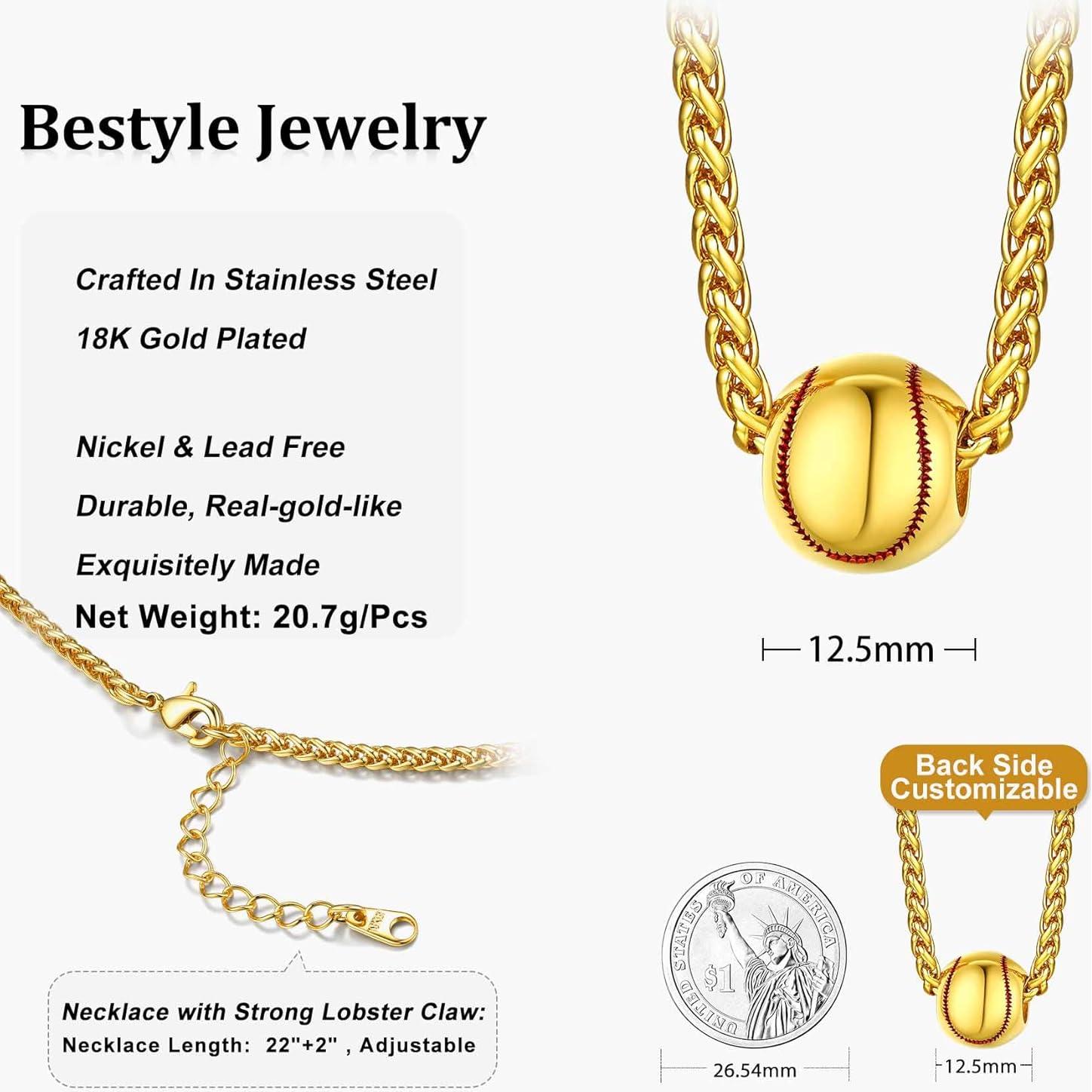 Collar de Acero Inoxidable para Hombres Bestyle - Béisbol 18K