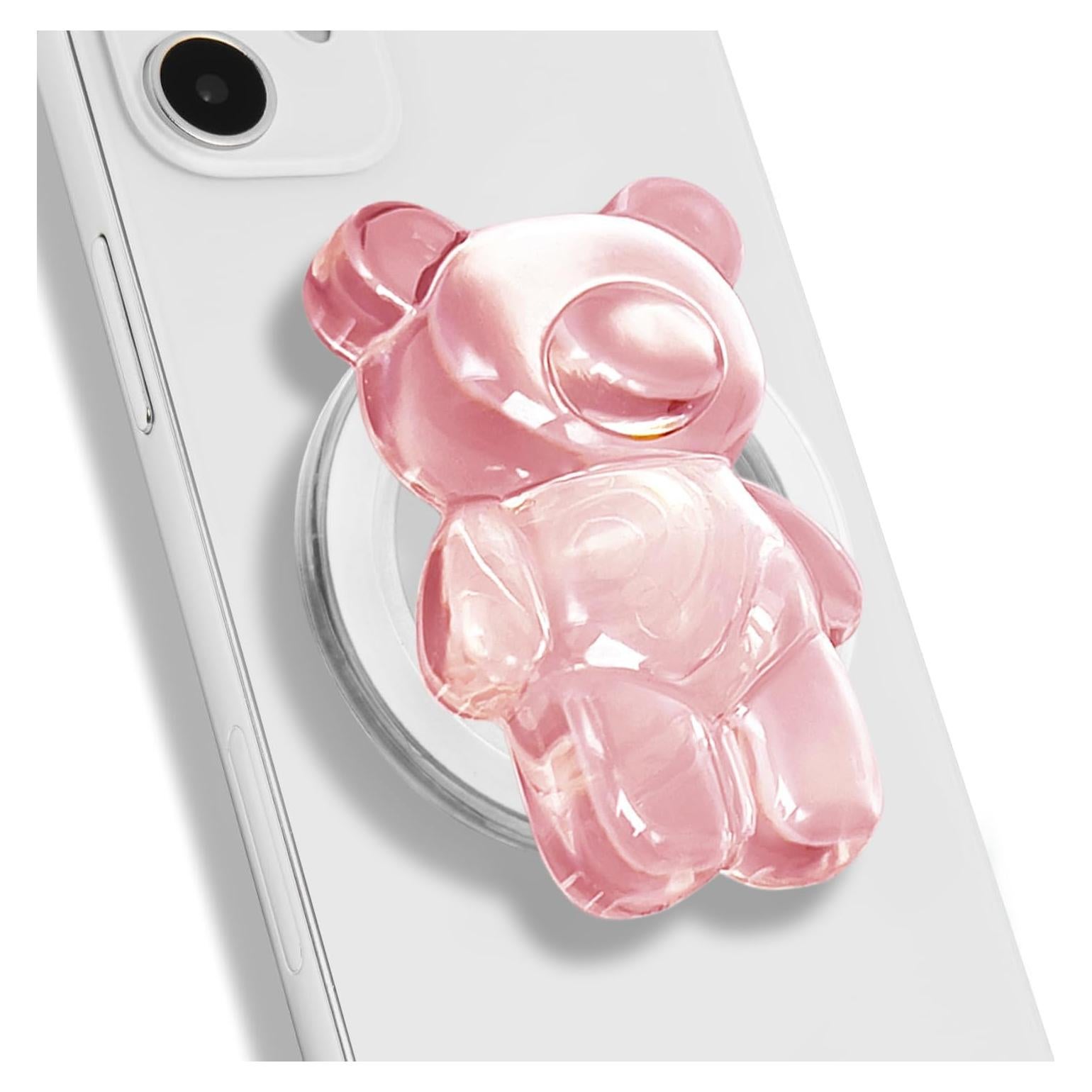 Soporte magnético para teléfono On The Grip - Oso 3D Rosa