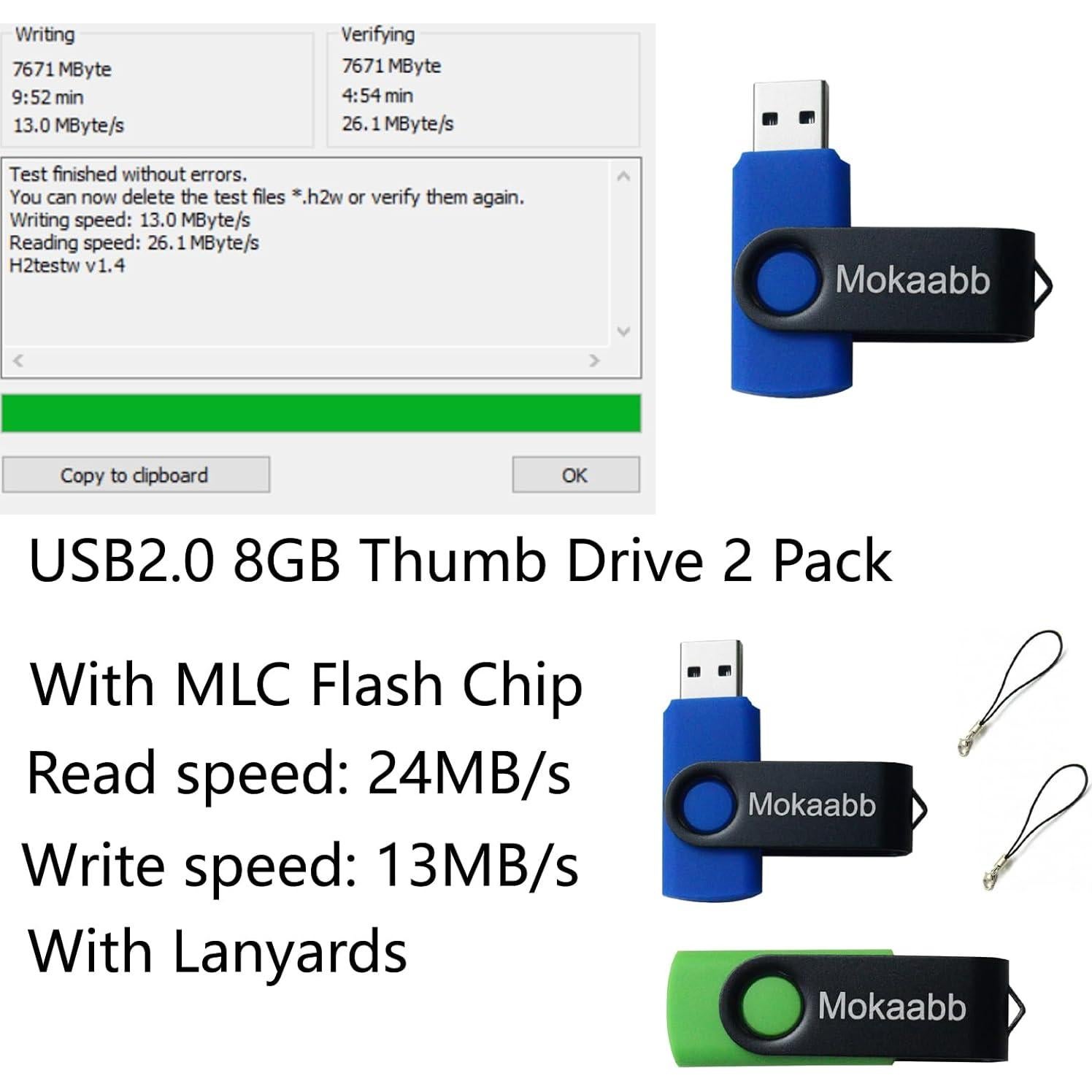 Paquete de 2 Unidades Flash USB 8GB Mokaabb U801 Negro