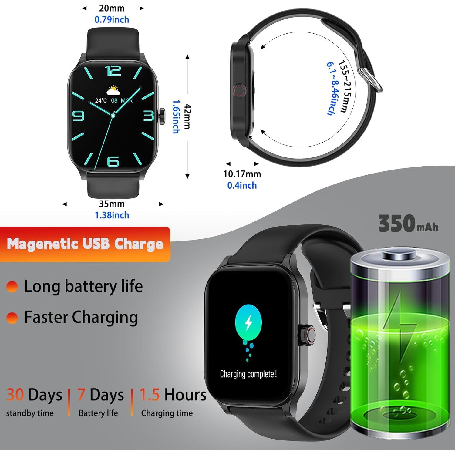 Reloj Inteligente Odsslgw P68 Negro 1.85" Monitoreo Salud