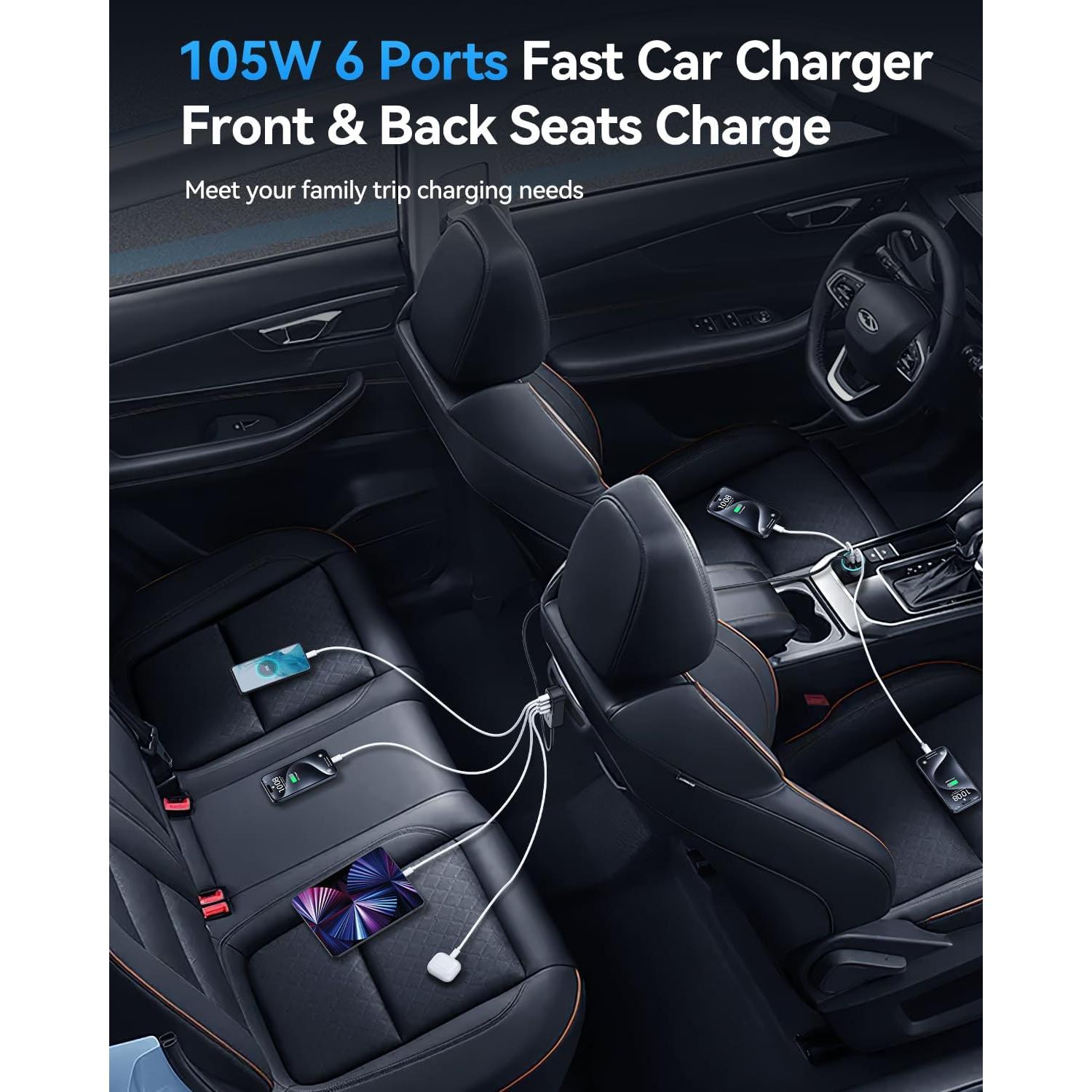 Cargador de Coche Rocoren 105W 6 Puertos USB C Rápido