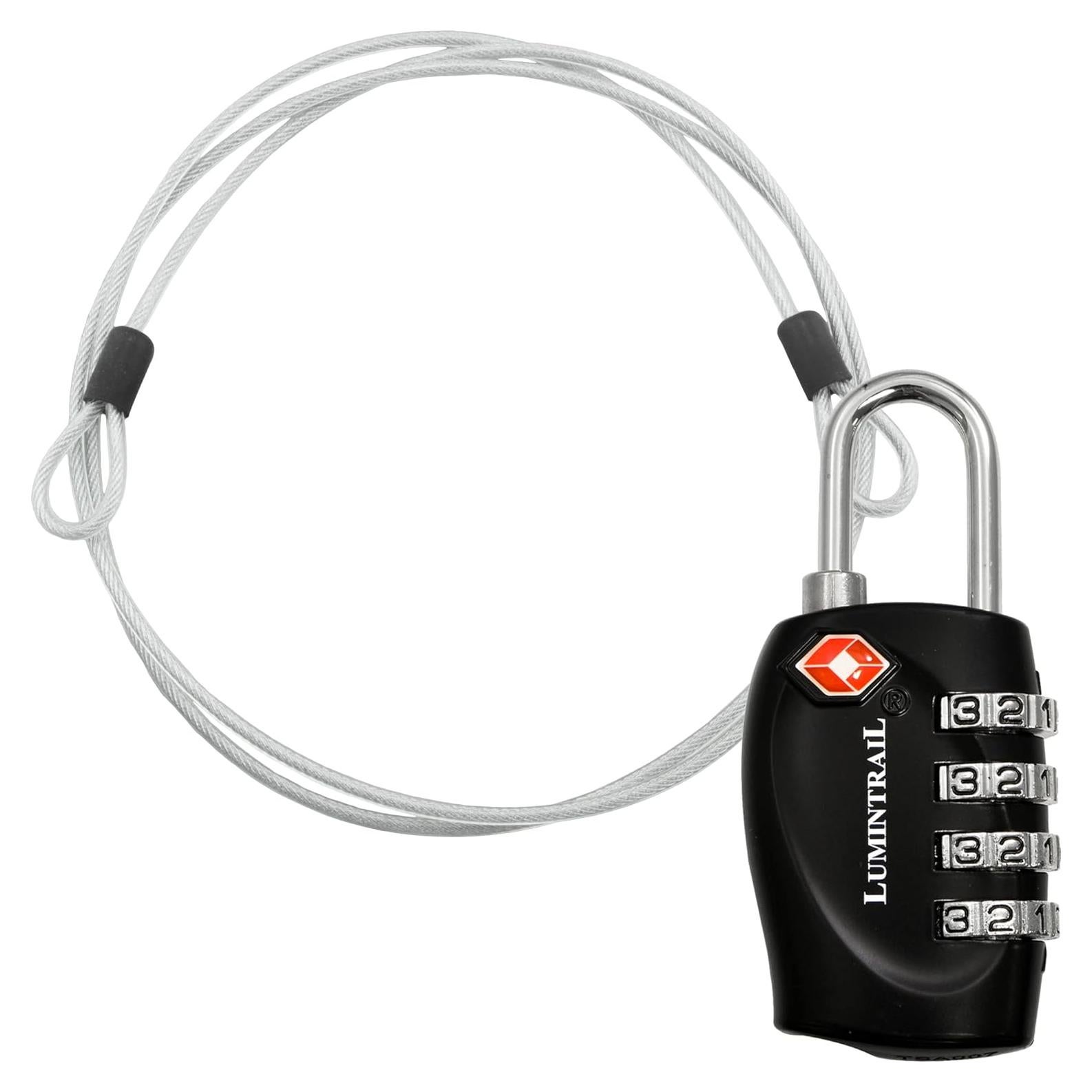 Candado de Combinación Lumintrail TSA 4 Dígitos con Cable 1.22m Negro