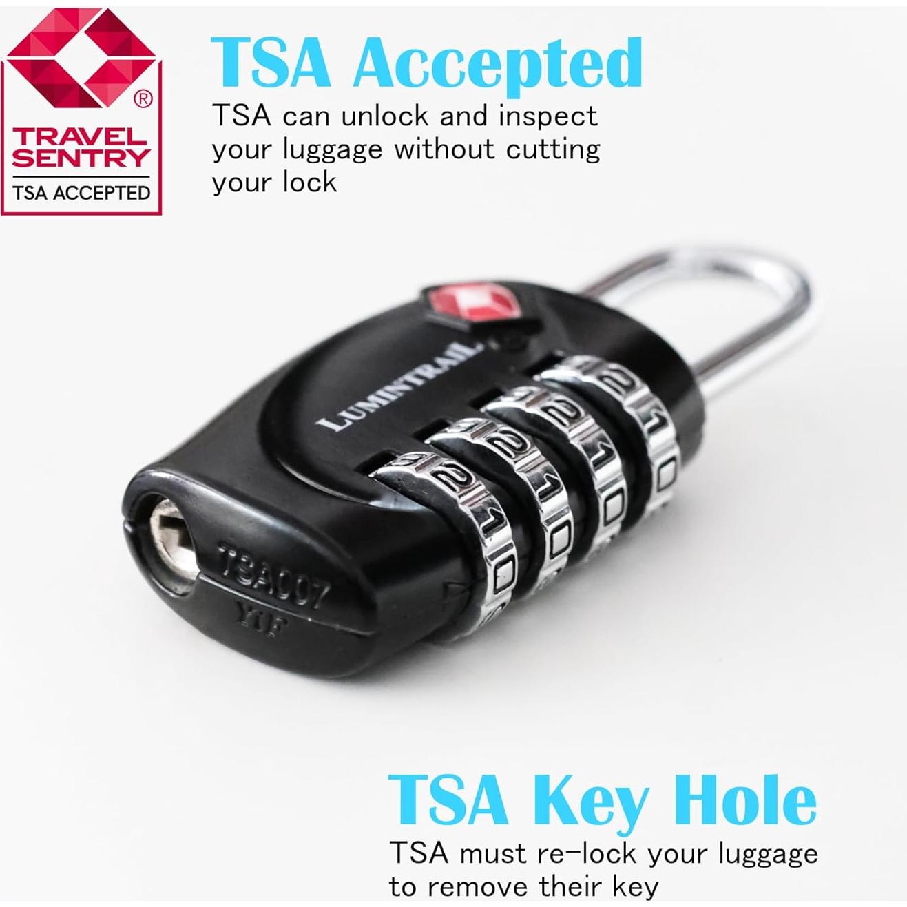 Candado de Combinación Lumintrail TSA 4 Dígitos con Cable 1.22m Negro