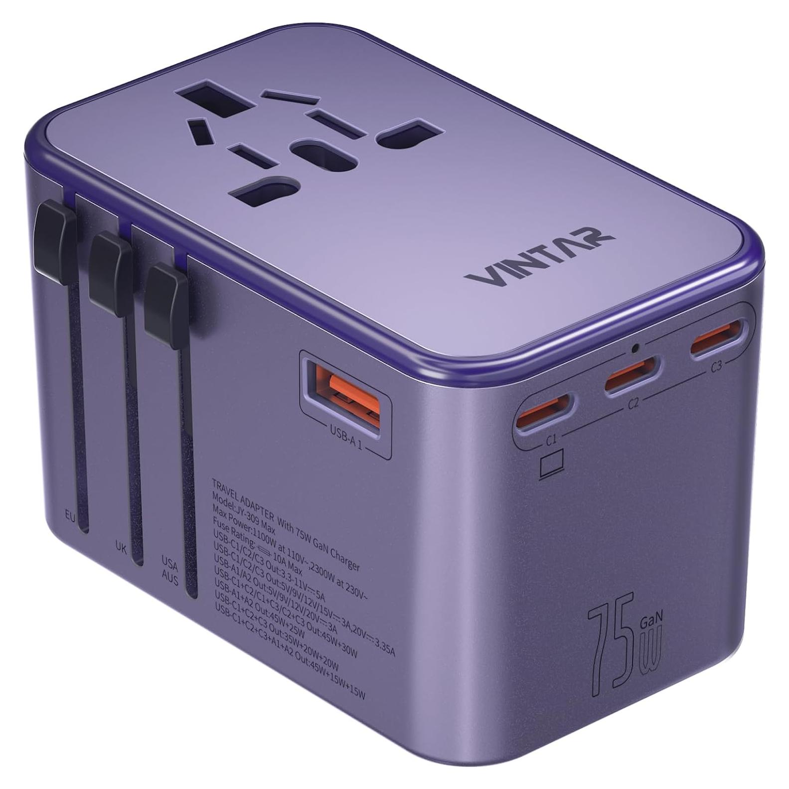 Adaptador de Viaje Universal VINTAR 75W con 5 Puertos USB