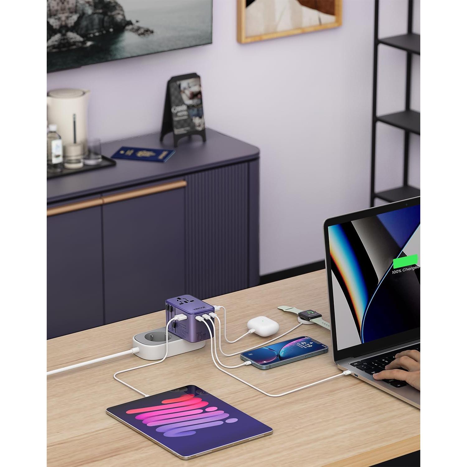 Adaptador de Viaje Universal VINTAR 75W con 5 Puertos USB