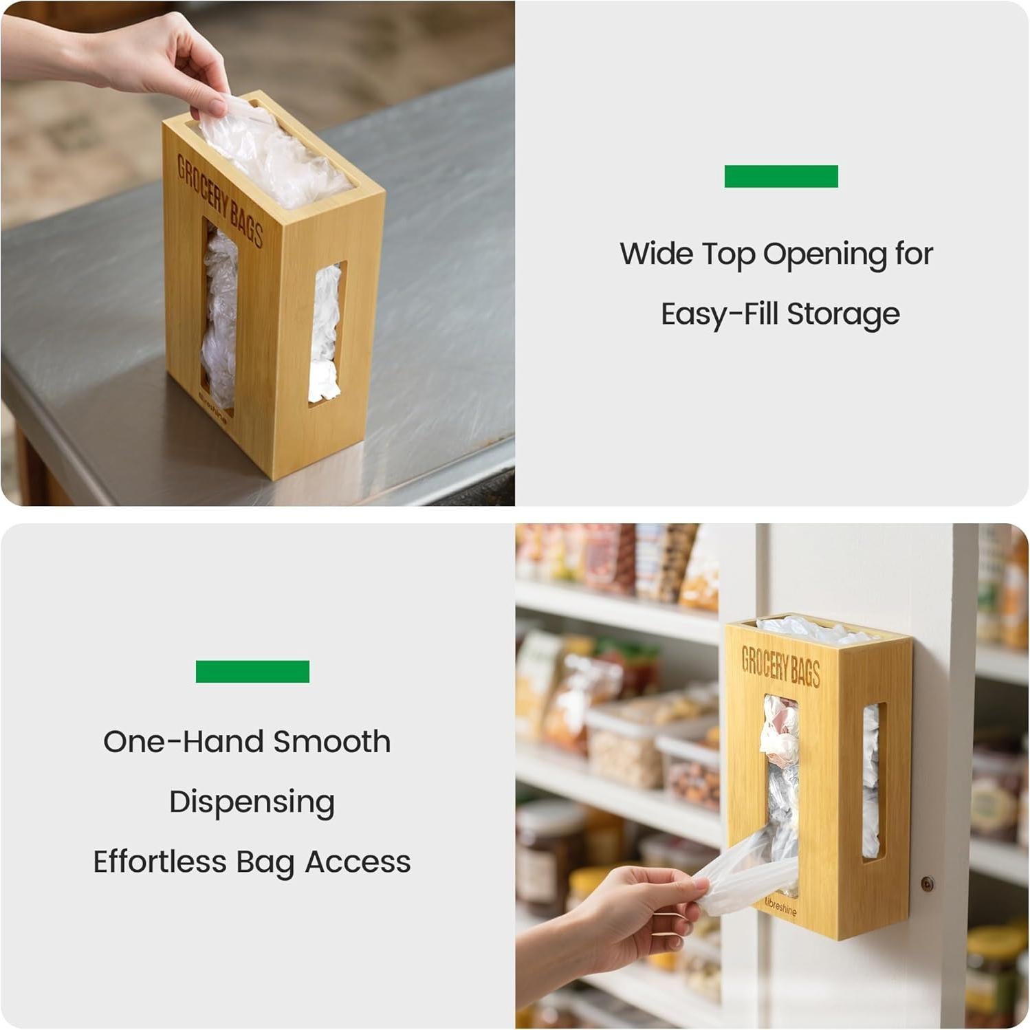 Soporte Organizador de Bolsas de Compras de Bambú Extra Grande