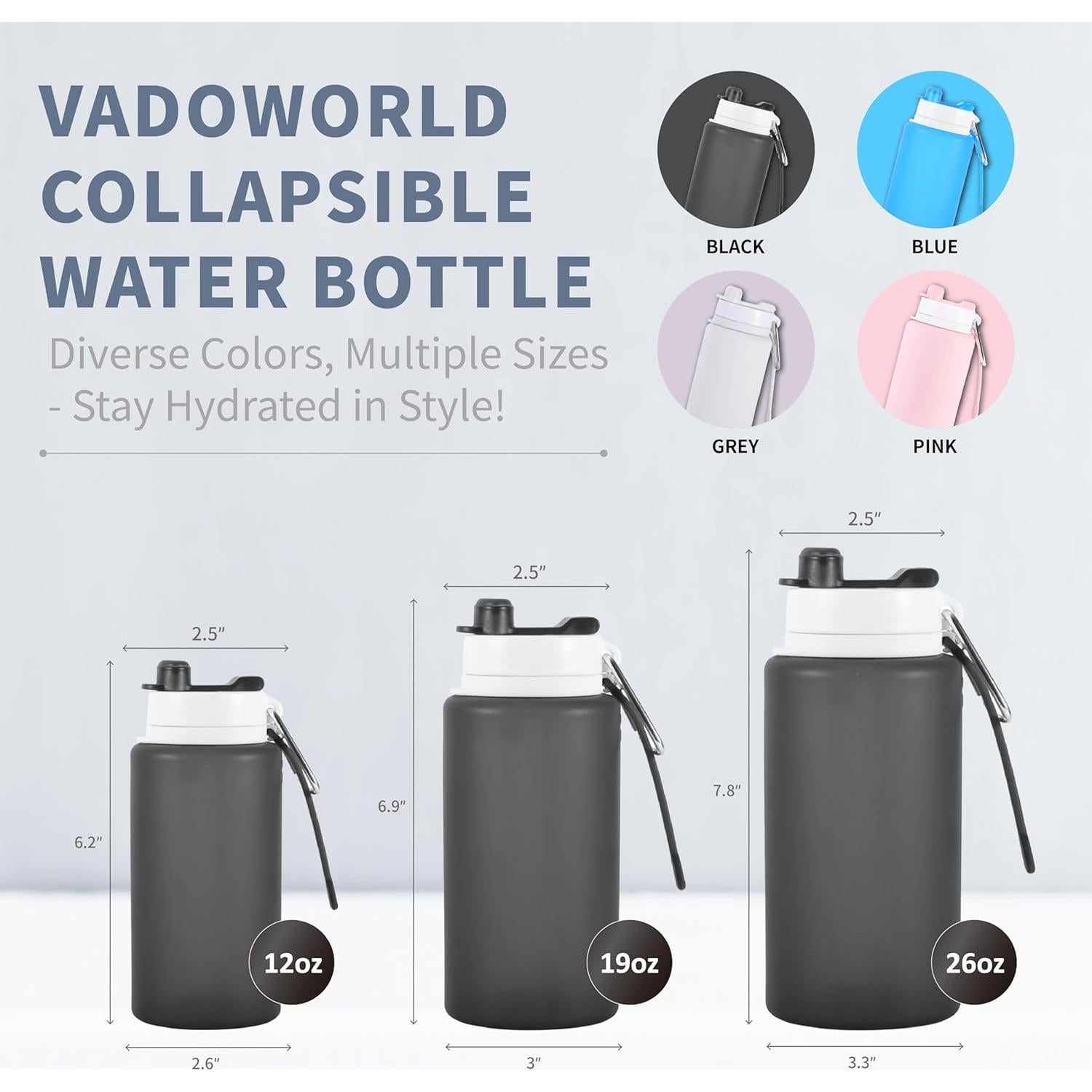 Botella de Agua Plegable VadoWorld 19oz Silicona Negra