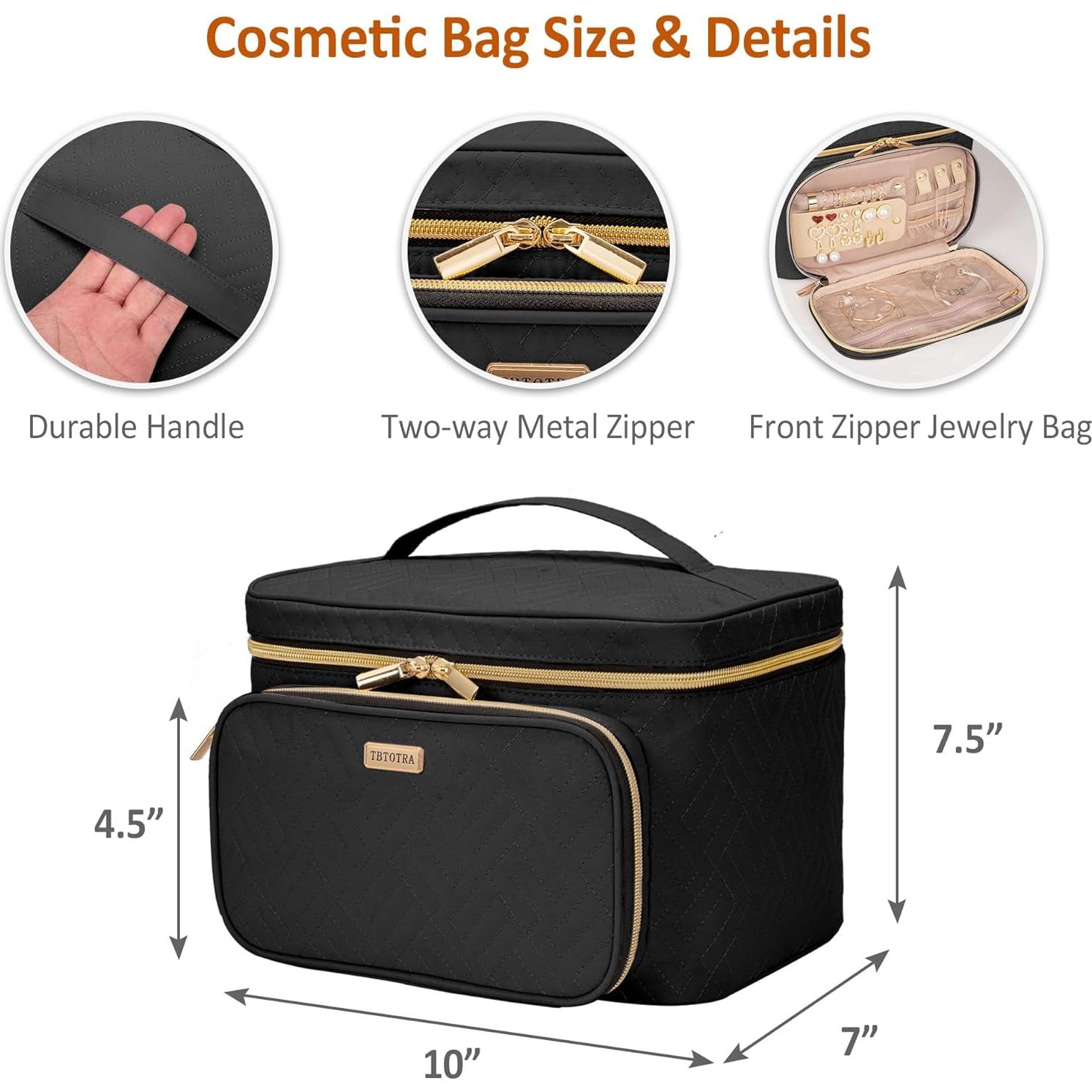 Bolsa de Maquillaje Grande TBTOTRA Negra Impermeable 25.4x19.05x17.78 cm