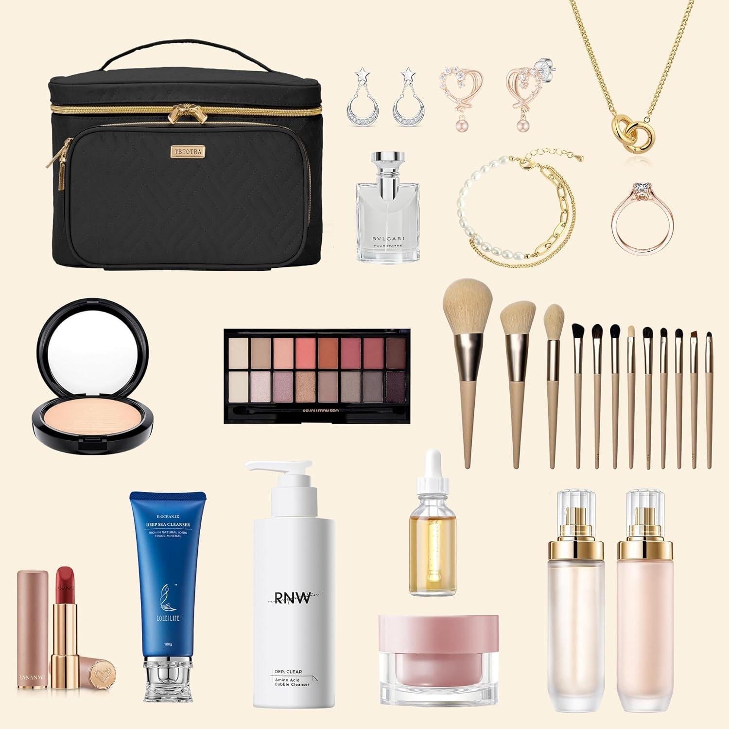 Bolsa de Maquillaje Grande TBTOTRA Negra Impermeable 25.4x19.05x17.78 cm