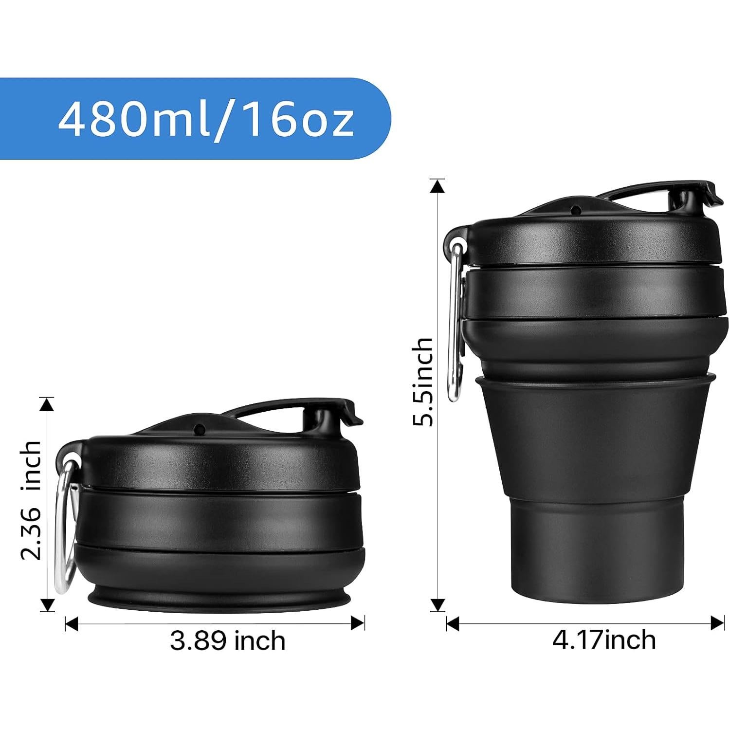 Taza de viaje plegable Egoldto 2x480ml silicona a prueba de fugas