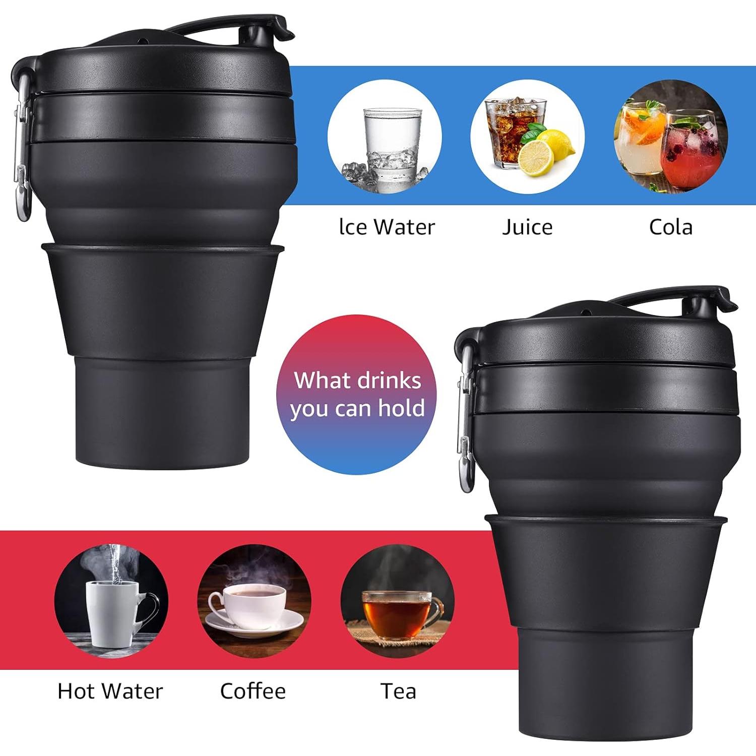 Taza de viaje plegable Egoldto 2x480ml silicona a prueba de fugas