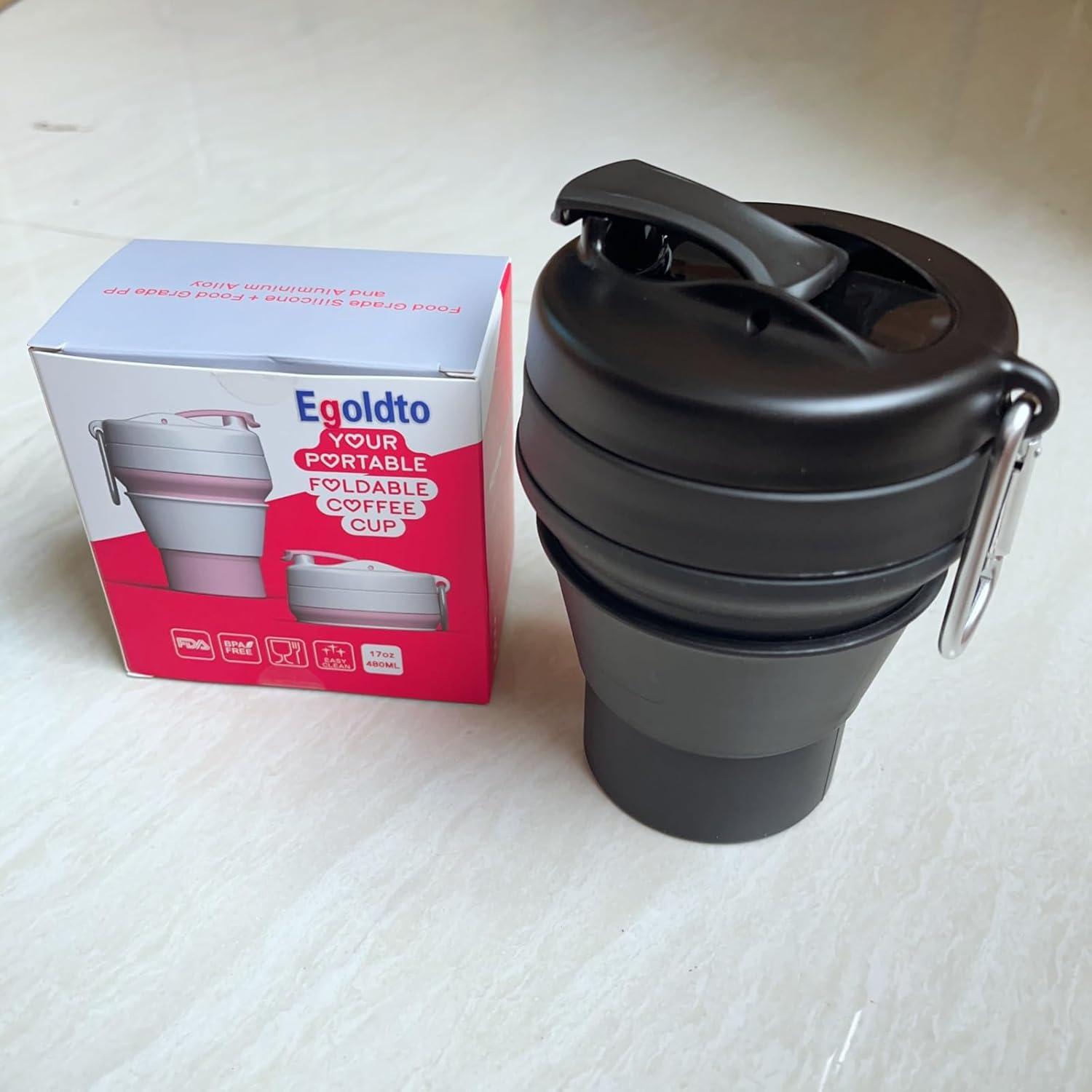 Taza de viaje plegable Egoldto 2x480ml silicona a prueba de fugas