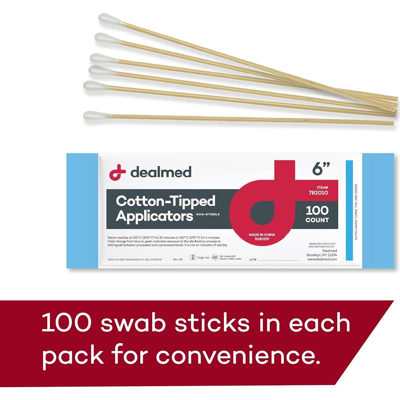 Aplicadores de Madera con Punta de Algodón Dealmed 15 cm - 1,000 Unidades