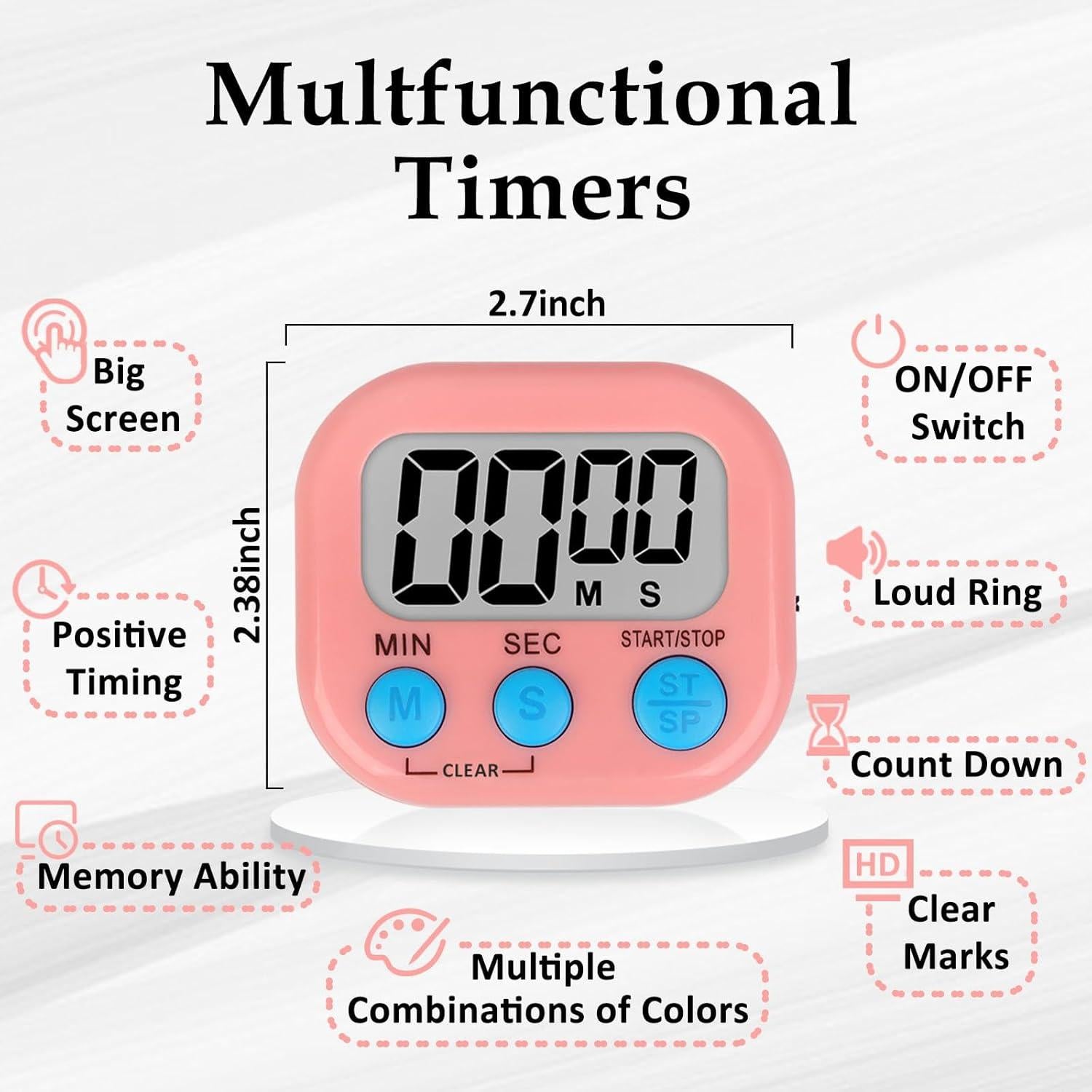 Temporizadores Digitales de Cocina ZILLEEN 6 Piezas Multicolor