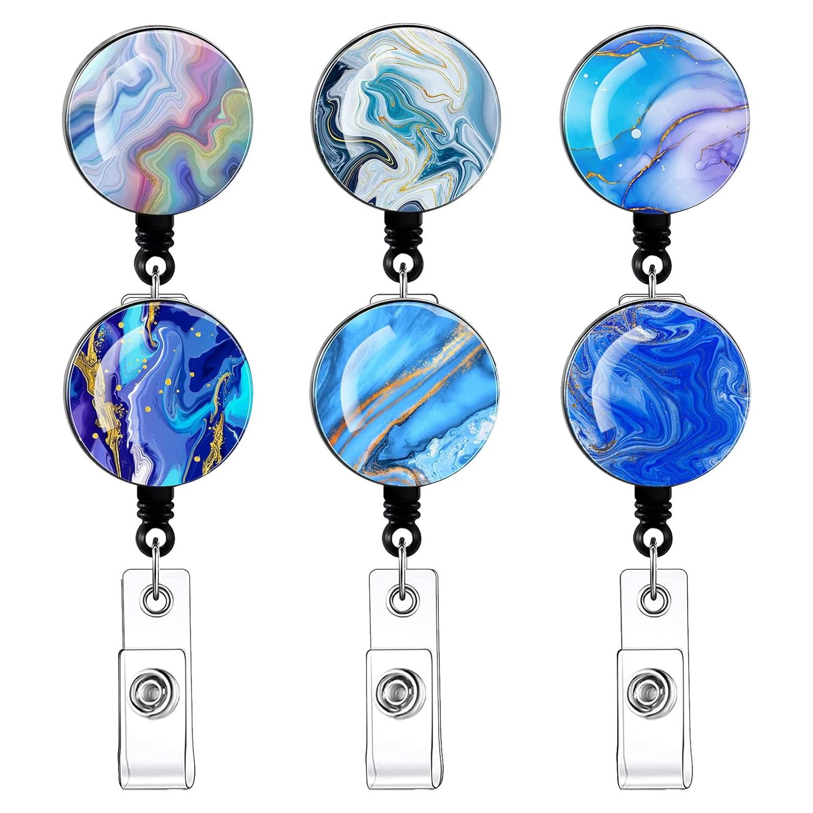 6 Sujetadores de Identificación Retráctiles TAMHOO Mármol