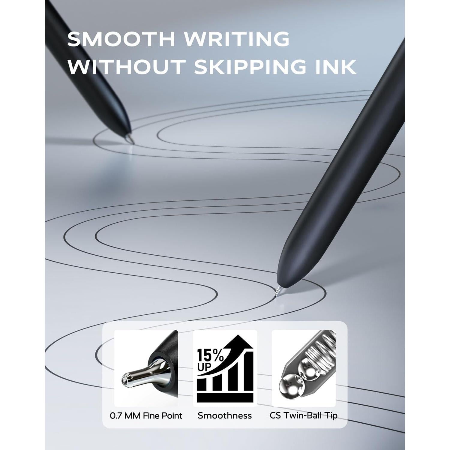 Bolígrafos de Gel STAGEEK 0.7mm Negros 12 Piezas con Recargas