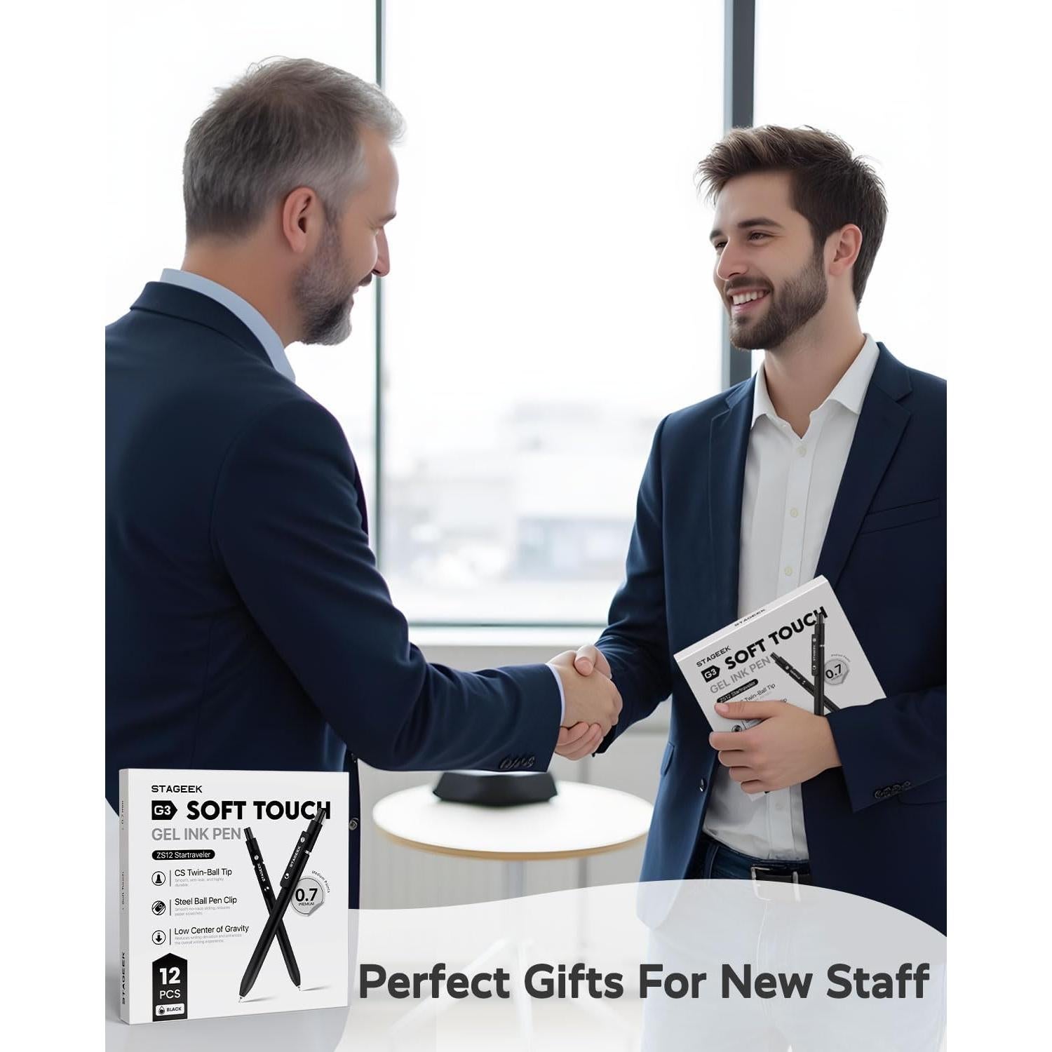 Bolígrafos de Gel STAGEEK 0.7mm Negros 12 Piezas con Recargas