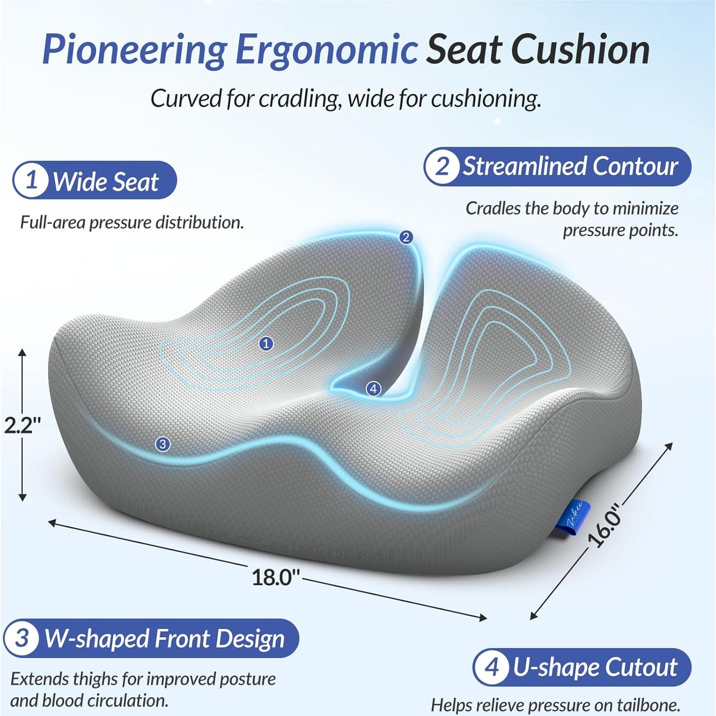Cojín Ergonómico ZIKEE para Alivio de Coxis y Espalda - Gris