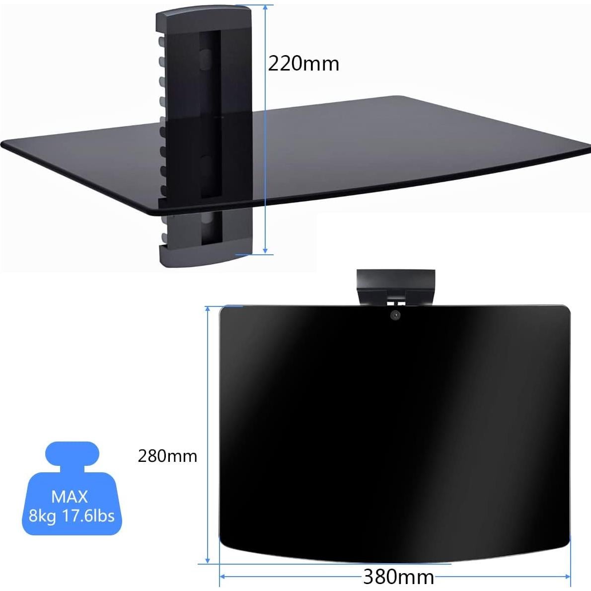 Estante Flotante Negro Suptek CS201 con Vidrio Templado 8kg