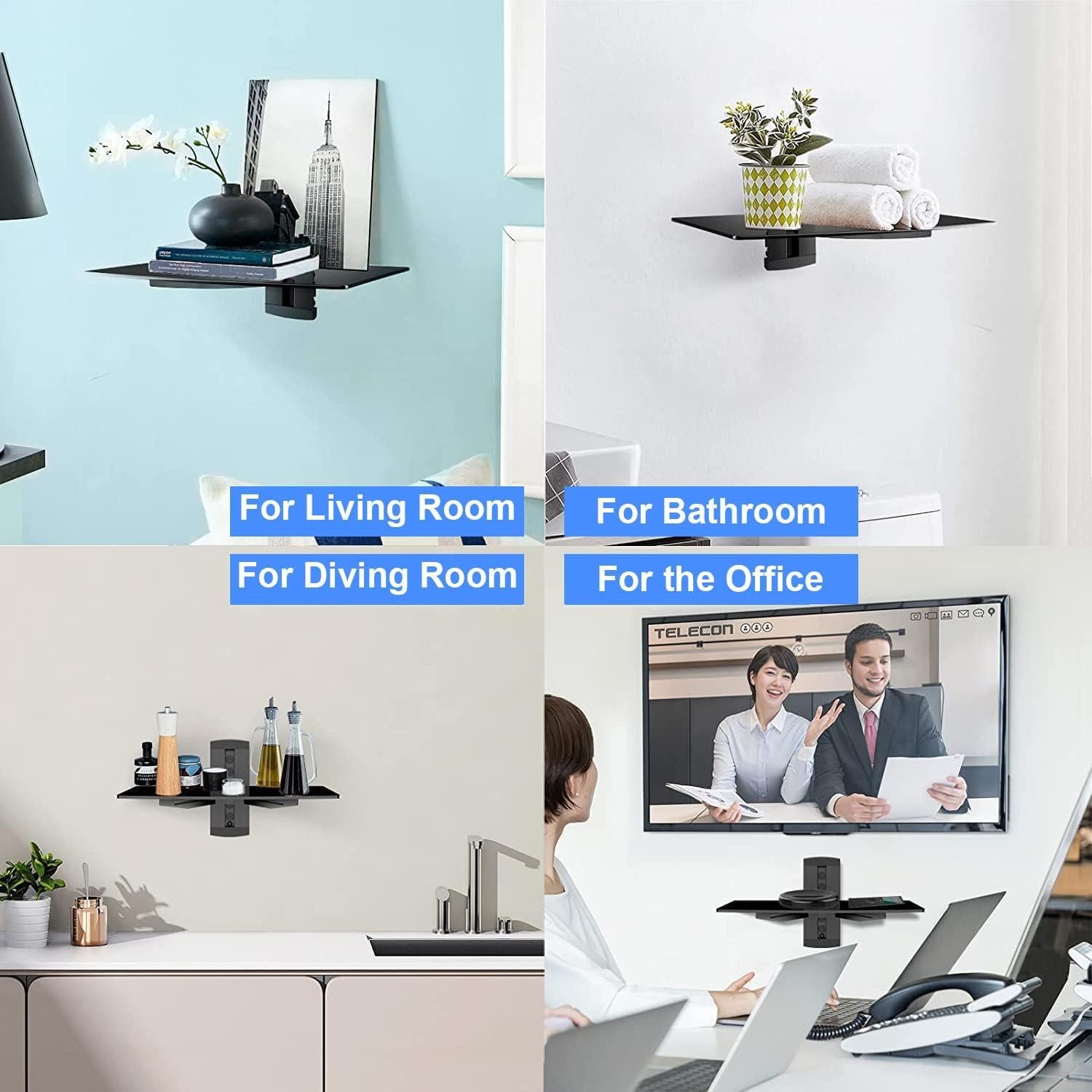 Estante Flotante Negro Suptek CS201 con Vidrio Templado 8kg