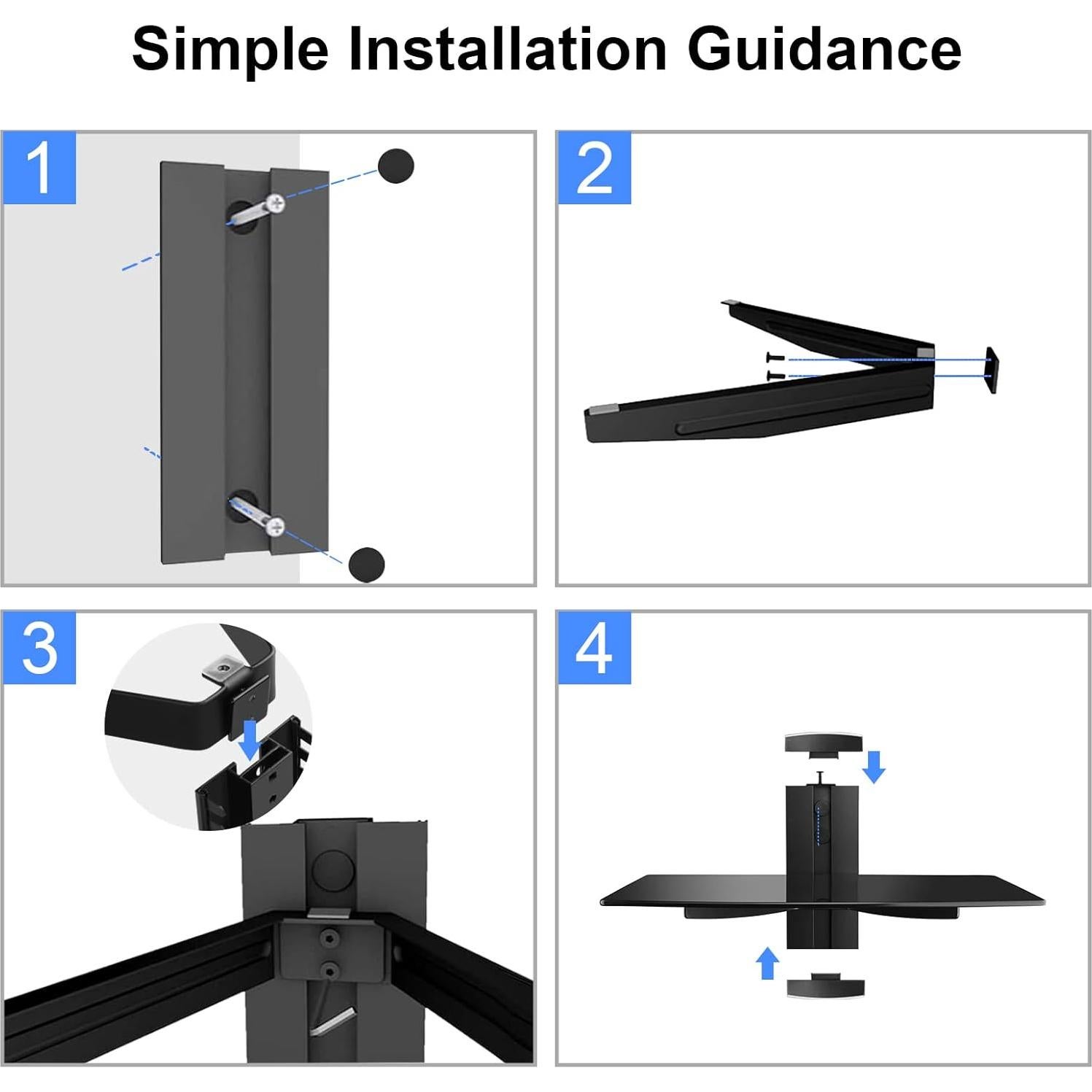 Estante Flotante Negro Suptek CS201 con Vidrio Templado 8kg