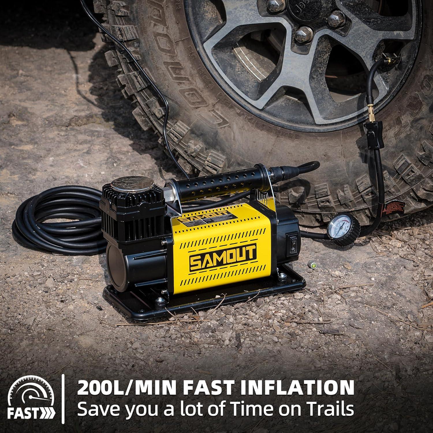 Compresor de Aire SAMOUT 12V 7.06 CFM 150 PSI para Neumáticos Offroad